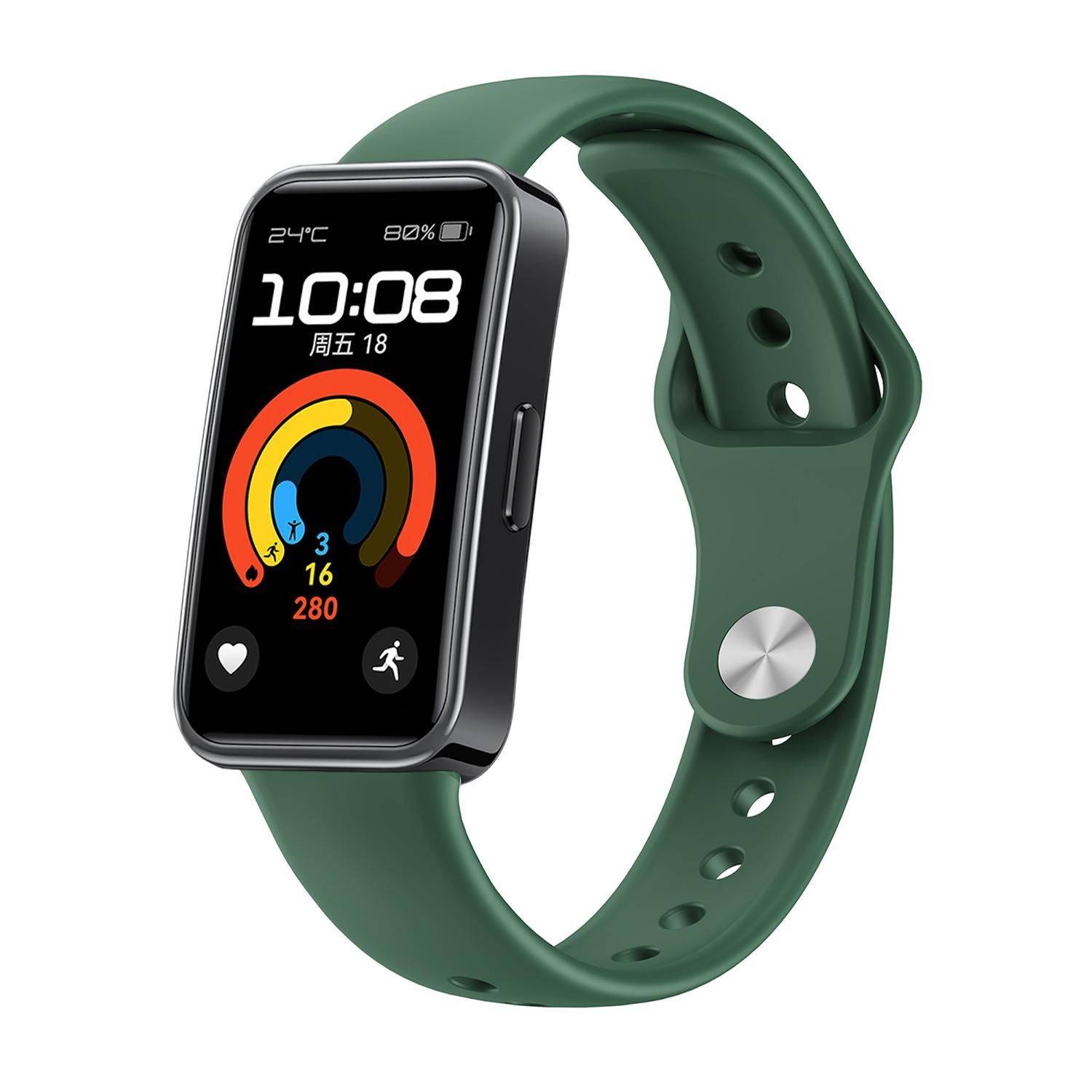 Für Huawei Watch Band 10 / 10 NFC Silikon Armband umgekehrte Schnalle D- Grün