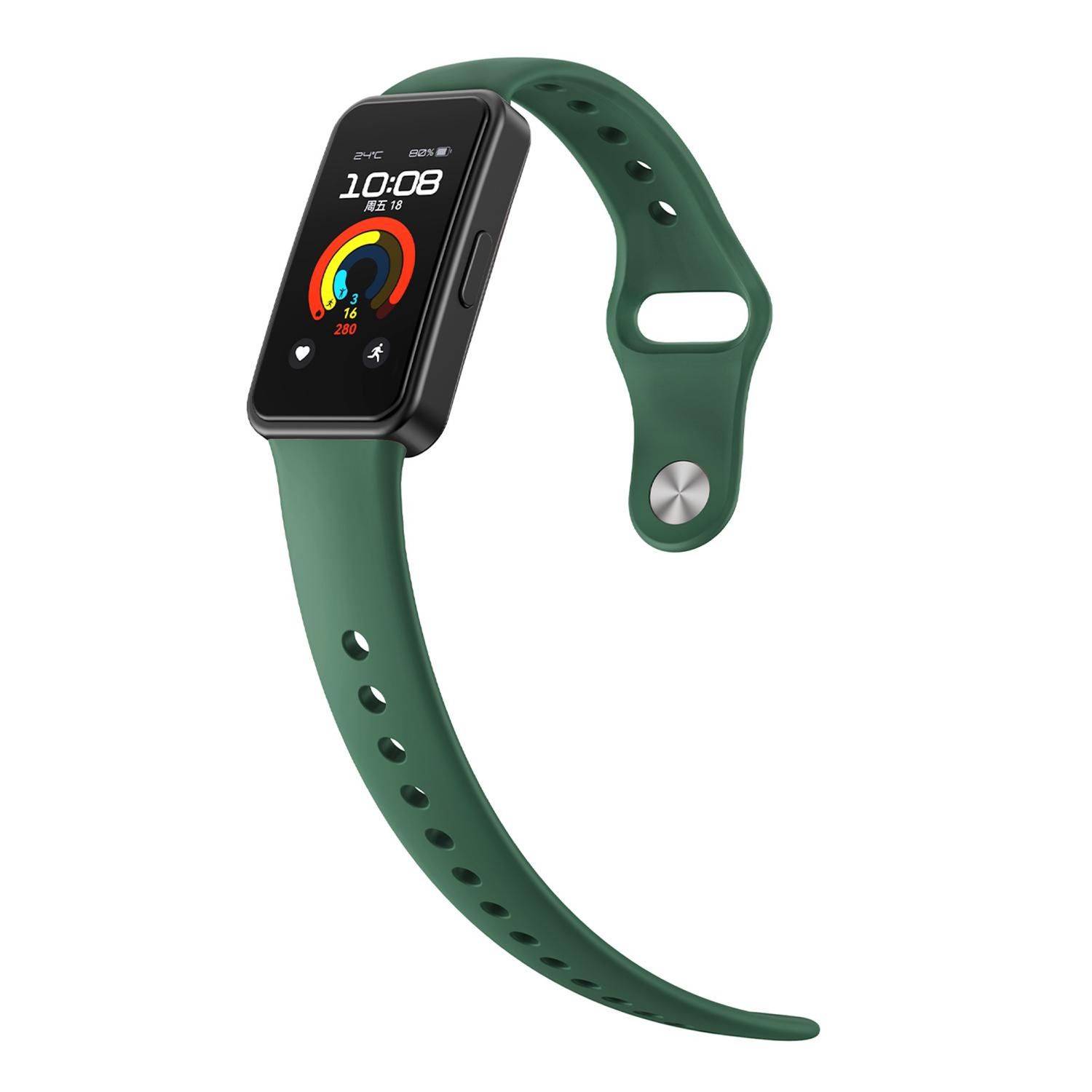 Für Huawei Watch Band 10 / 10 NFC Silikon Armband umgekehrte Schnalle D- Grün