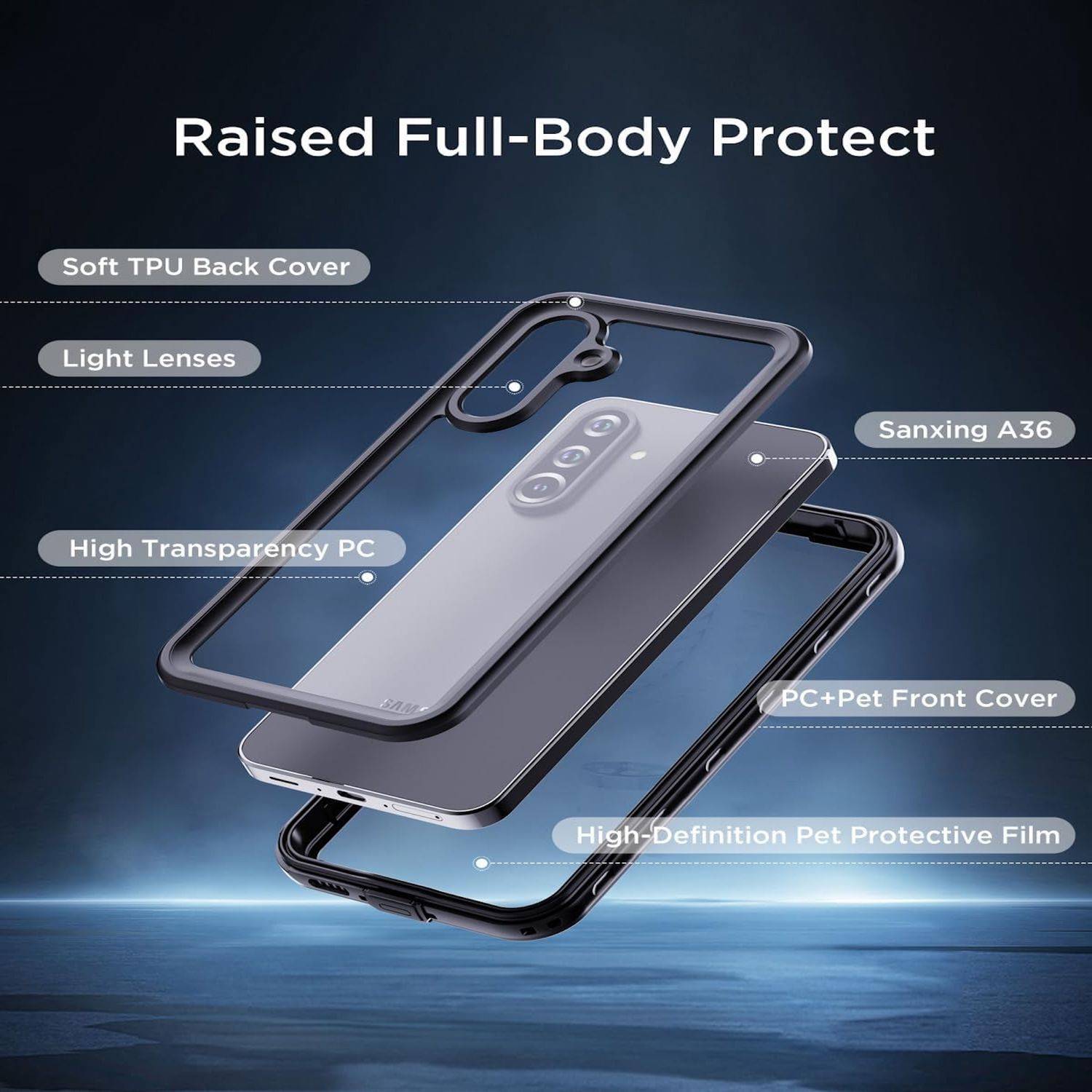 Für Samsung Galaxy A36 5G 360 Grad Full Body Wasserdichte Handy Tasche Schwarz