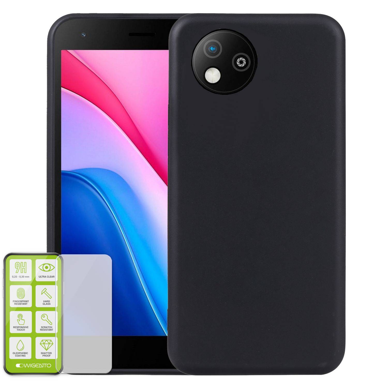 Für ZTE Blade A35 Lite Silikon TPU Schutz Handy Hülle Schwarz + H9 Hart Glas Folie