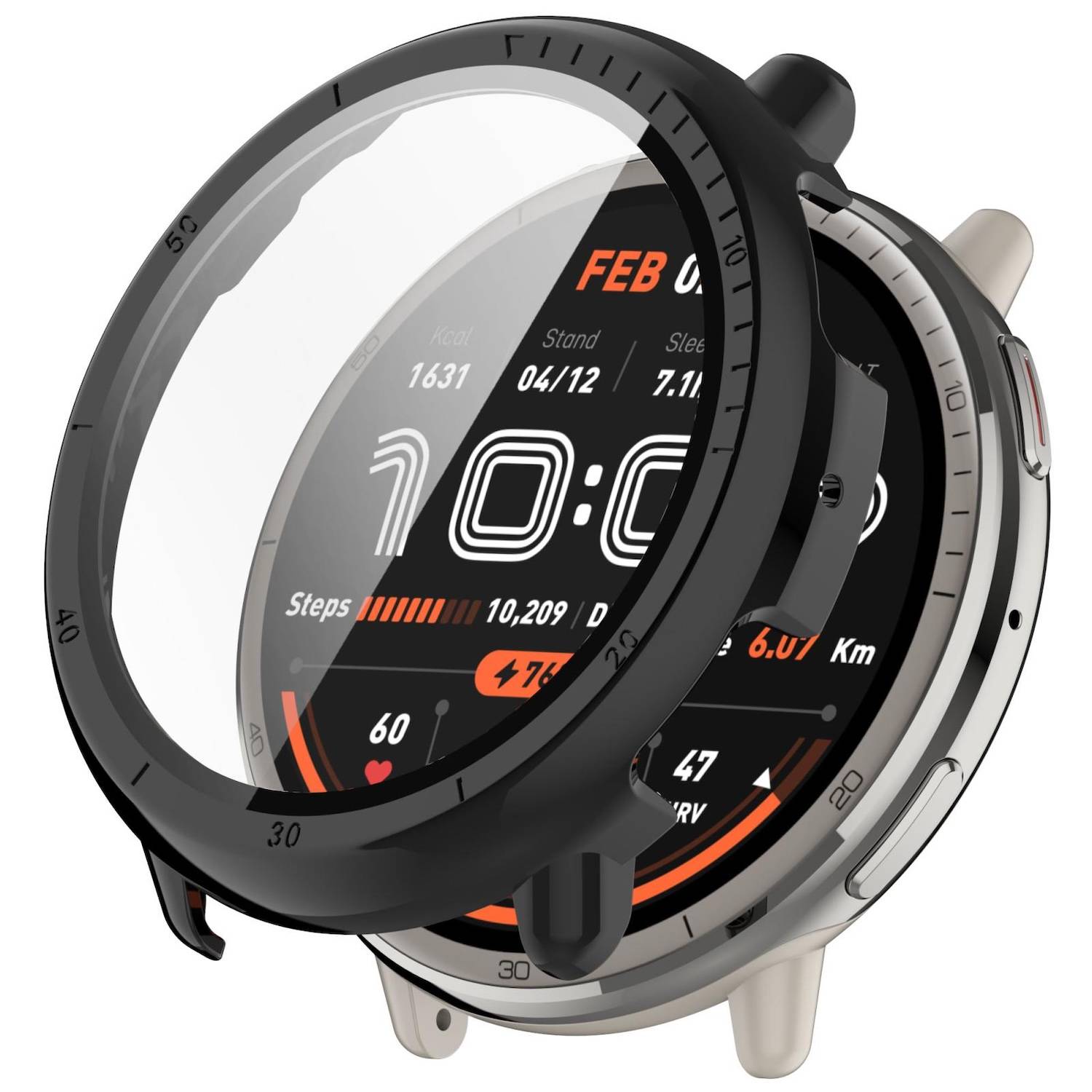 Für Amazfit Active 2 Kunststoff PC Smart Hülle Case + Tempered H9 Hart Glas Schwarz