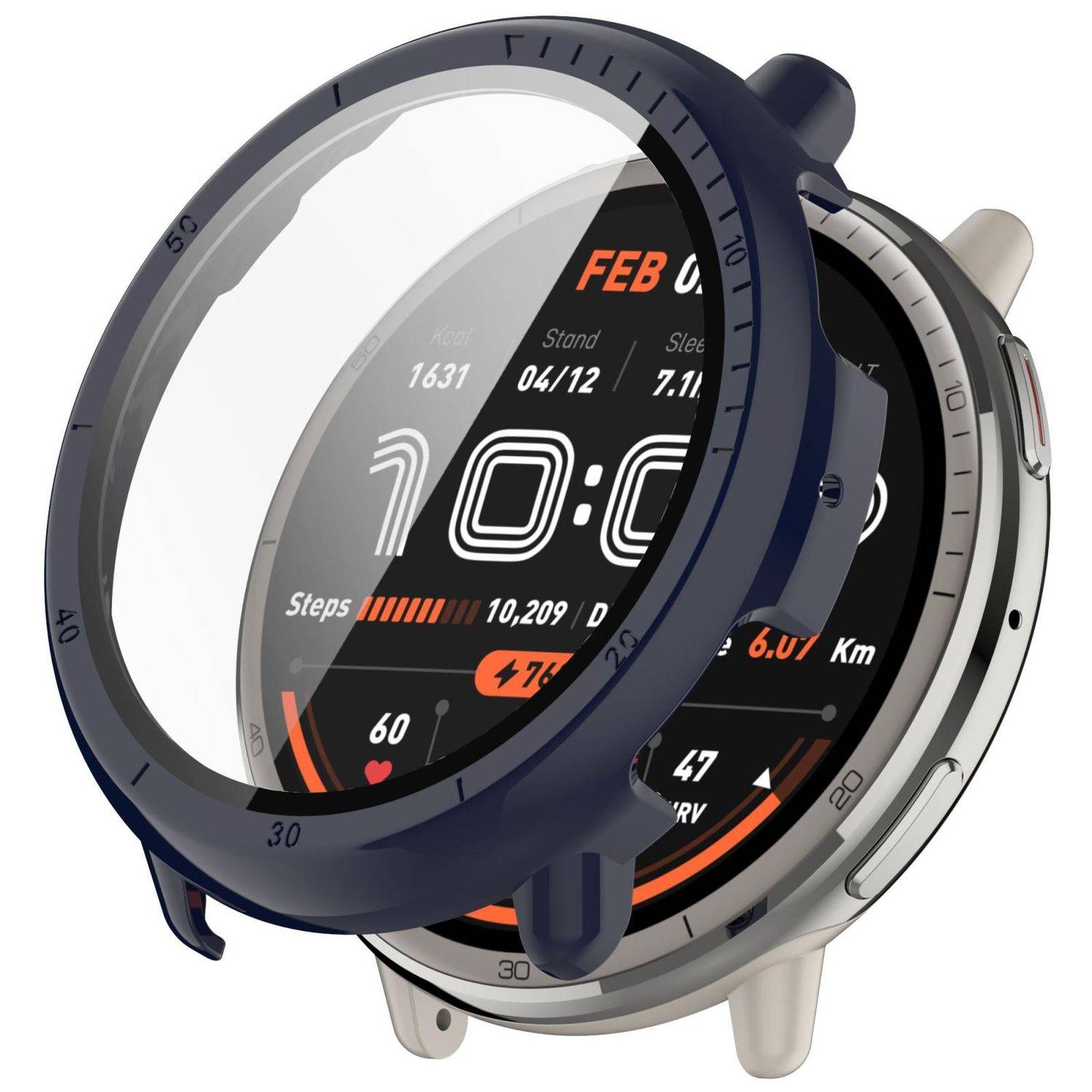 Für Amazfit Active 2 Kunststoff PC Smart Hülle Case + Tempered H9 Hart Glas Dunkelblau