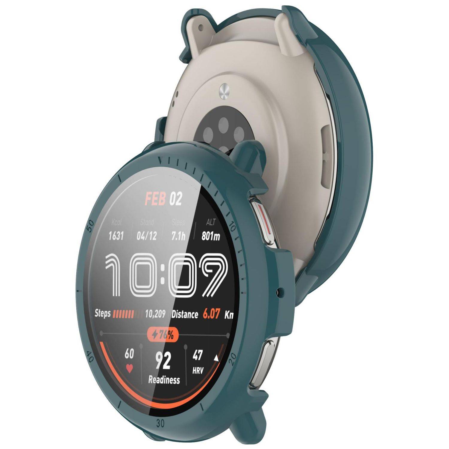 Für Amazfit Active 2 Kunststoff PC Smart Hülle Case + Tempered H9 Hart Glas Grün