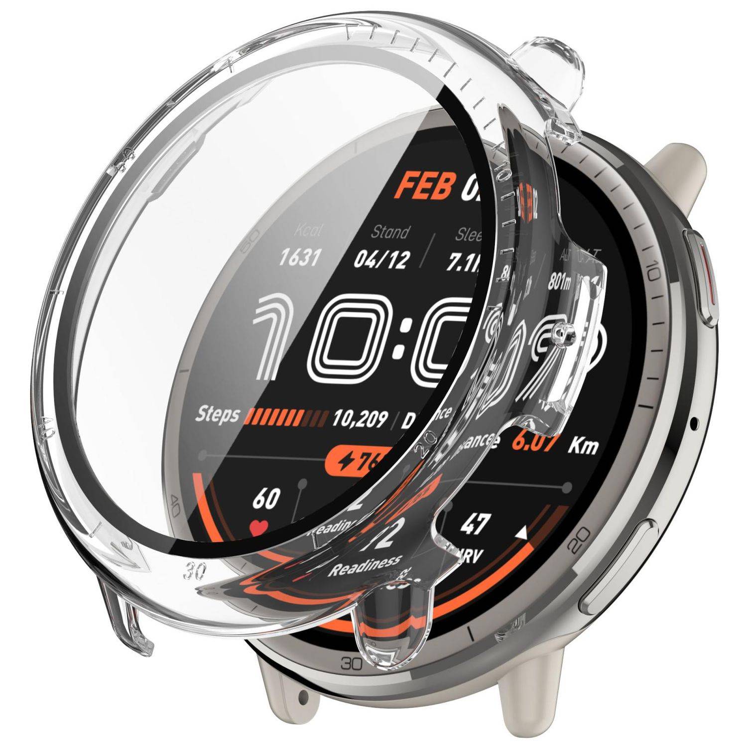 Für Amazfit Active 2 Kunststoff PC Smart Hülle Case + Tempered H9 Hart Glas Transparent