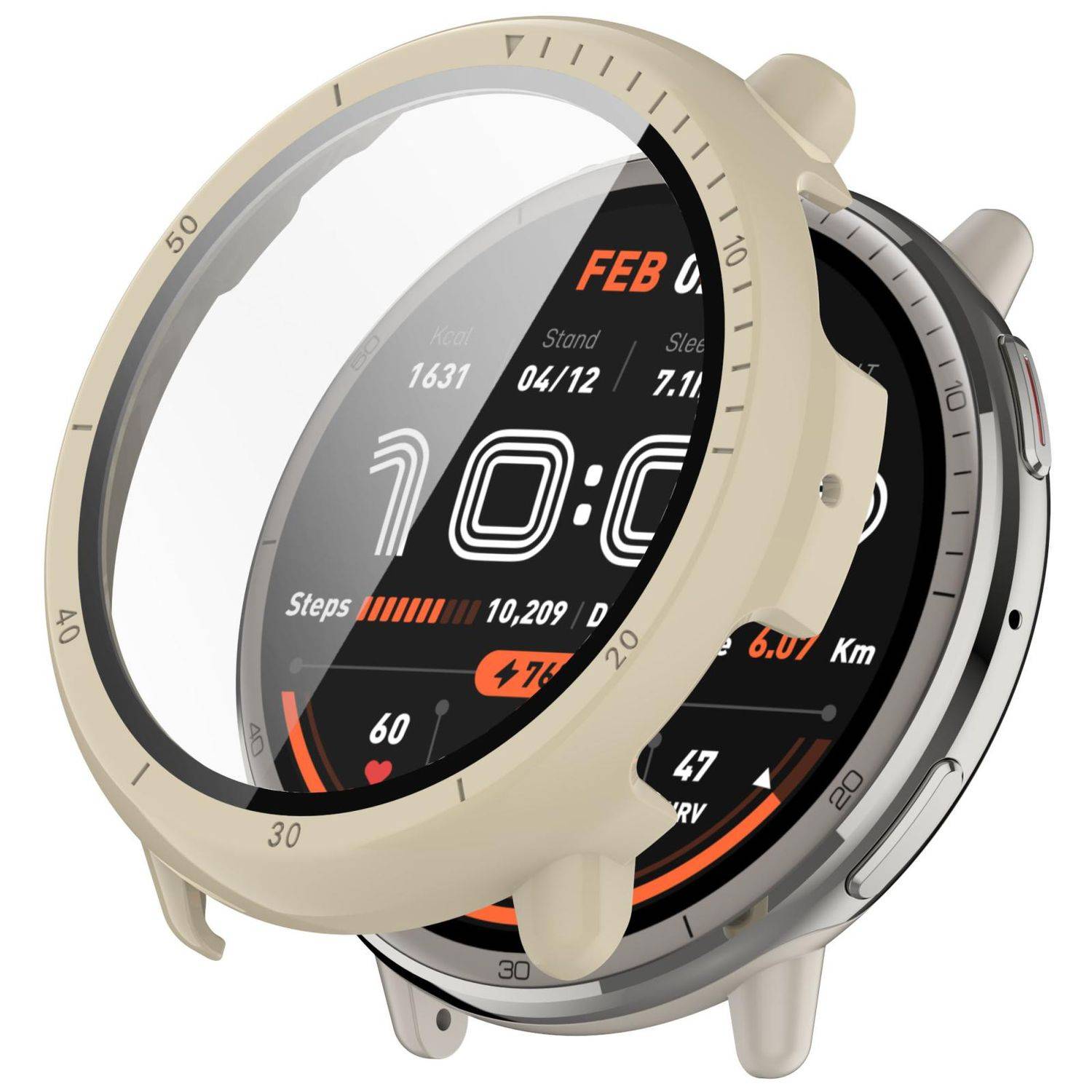 Für Amazfit Active 2 Kunststoff PC Smart Hülle Case + Tempered H9 Hart Glas Beige