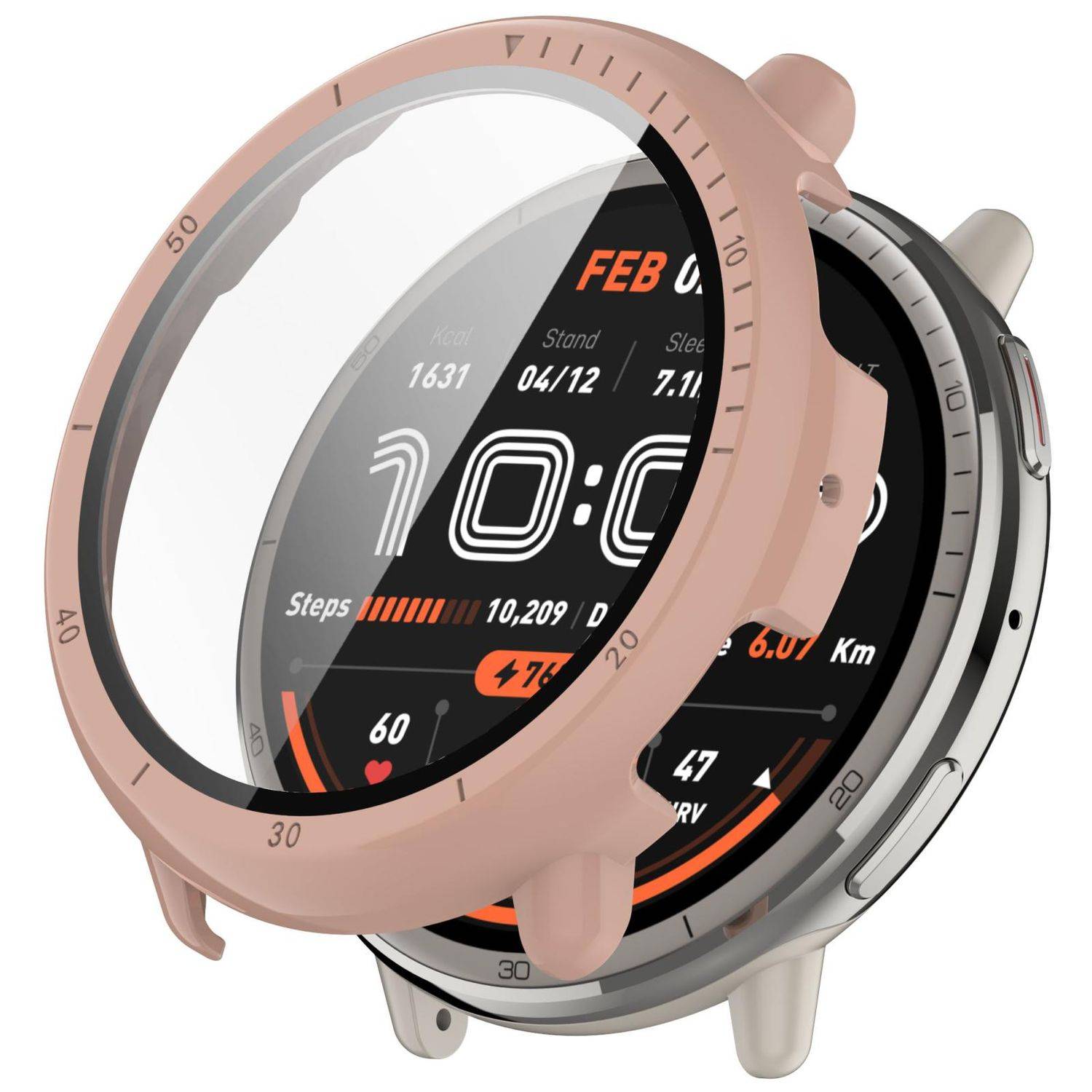 Für Amazfit Active 2 Kunststoff PC Smart Hülle Case + Tempered H9 Hart Glas Rosa