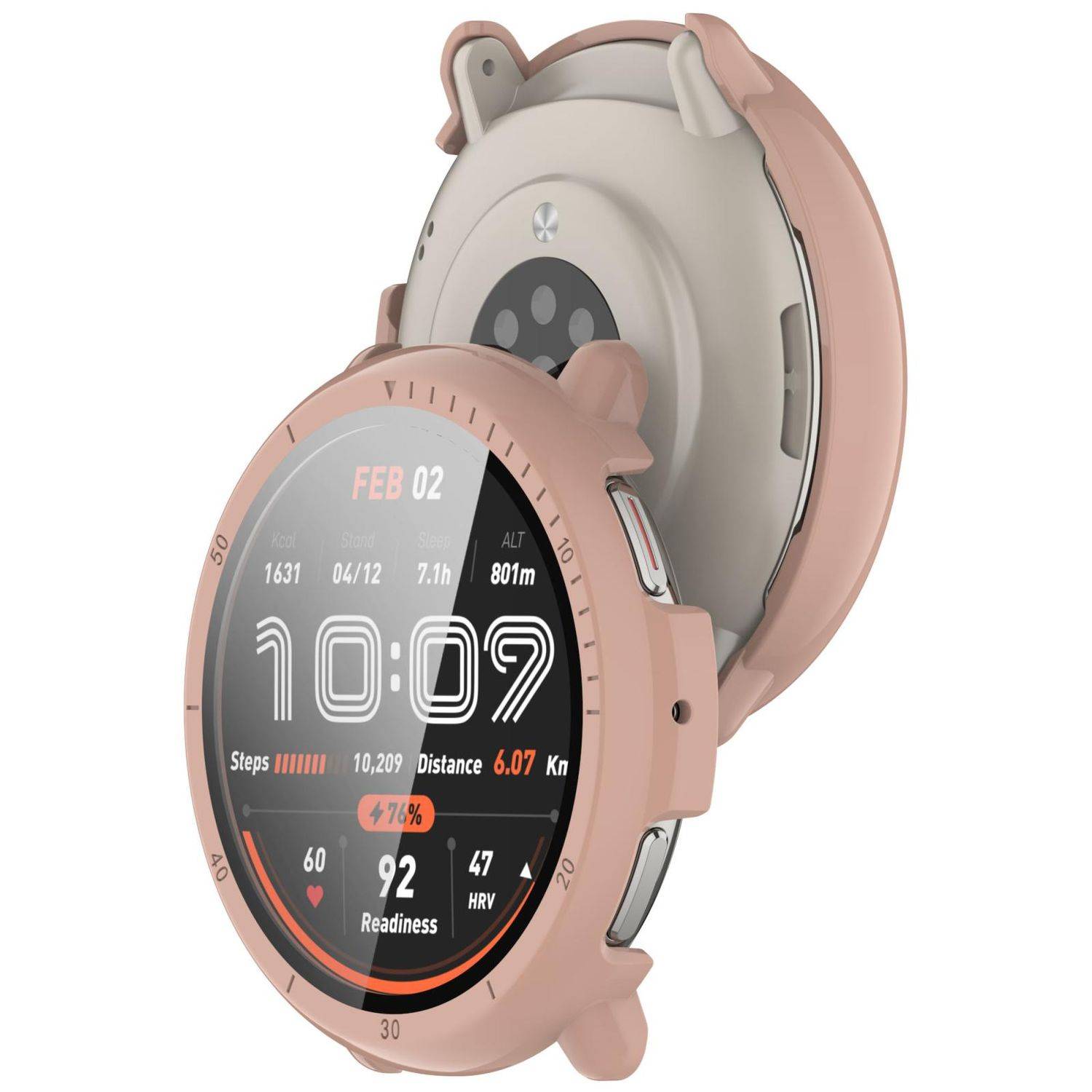 Für Amazfit Active 2 Kunststoff PC Smart Hülle Case + Tempered H9 Hart Glas Rosa