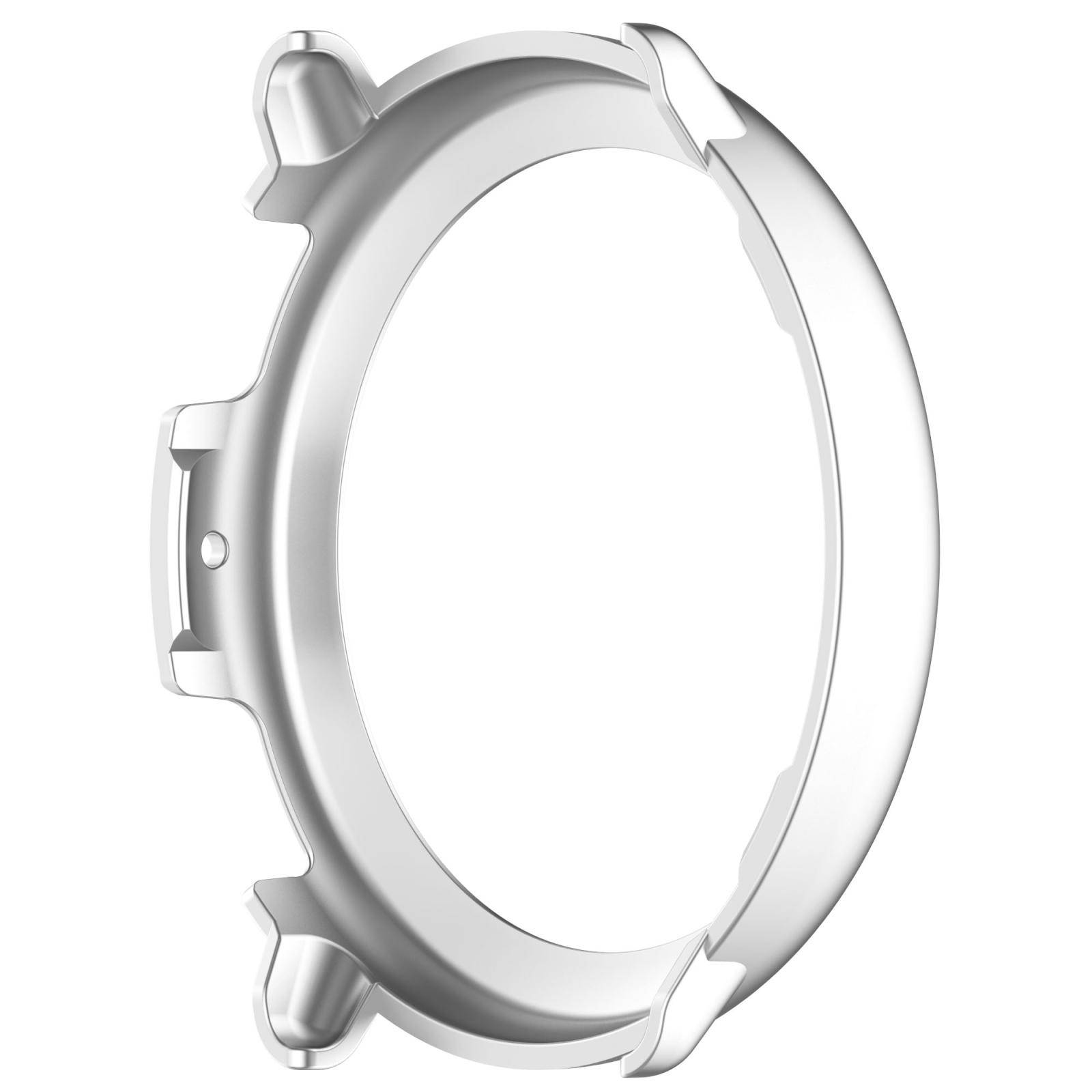 Silbermetall-Ringfassung oder Bezelfassung in Kreisform auf weißem Hintergrund, dargestellt in Seitenansicht.