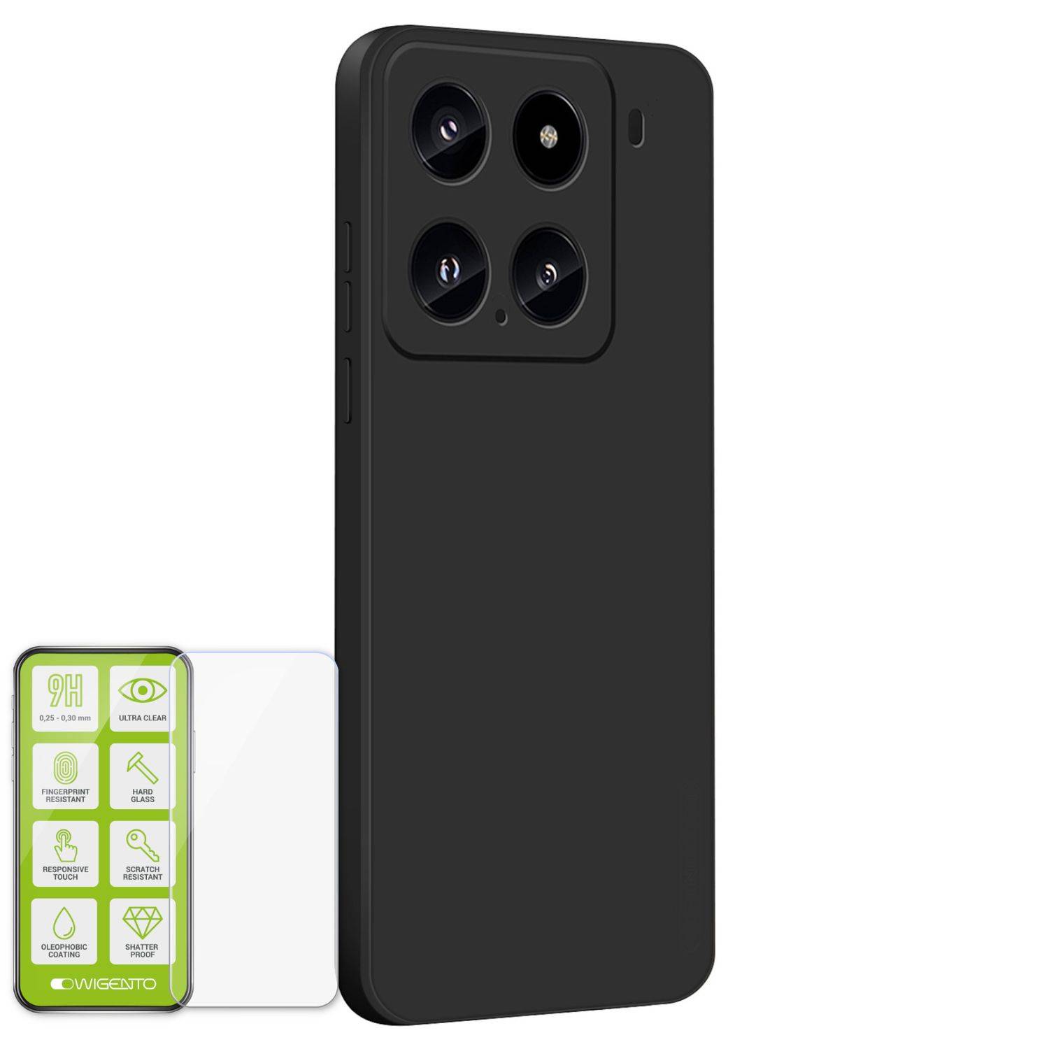 Für Xiaomi 15 Silikon TPU Schutz Handy Hülle Cover Schwarz + H9 Hart Glas Folie