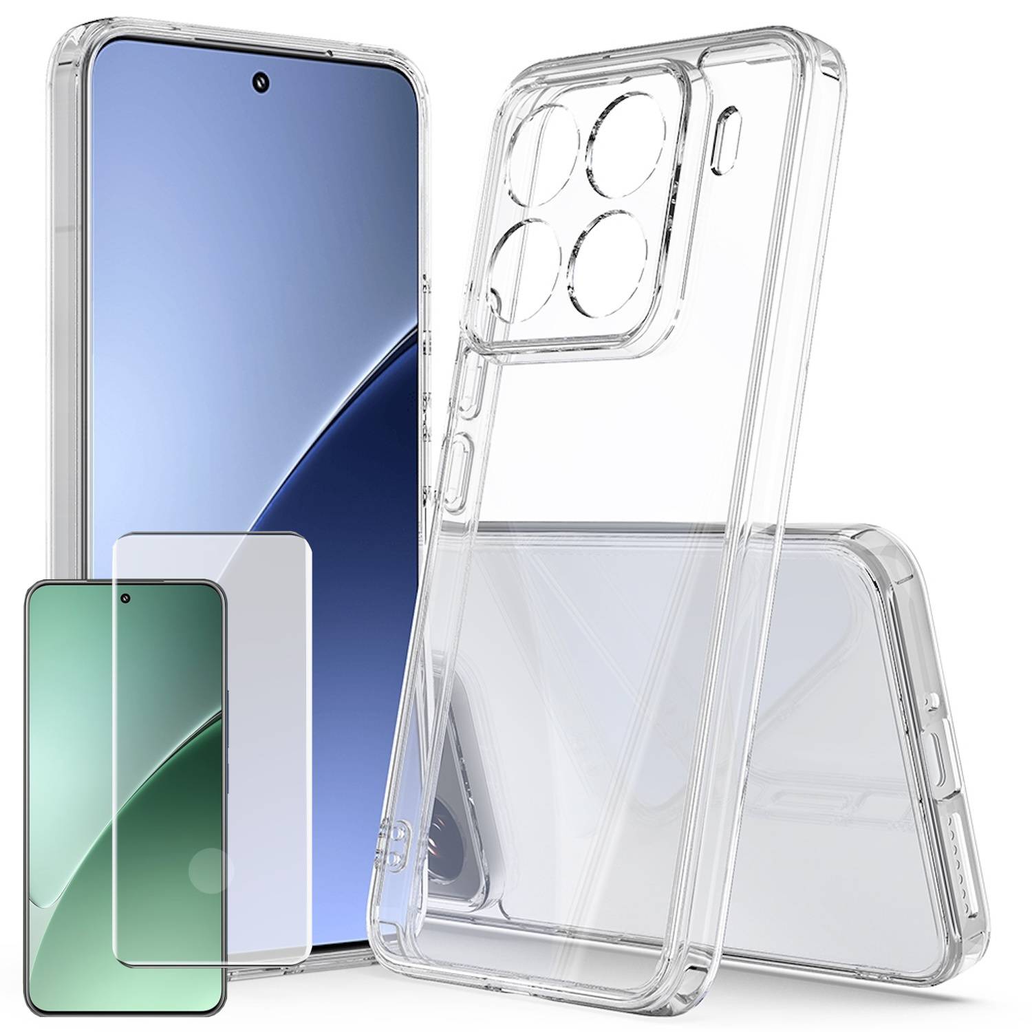 Für Xiaomi 15 Pro Silikon TPU Case Transparent + Curved H9 Glas Folie Handy Hülle Schutz