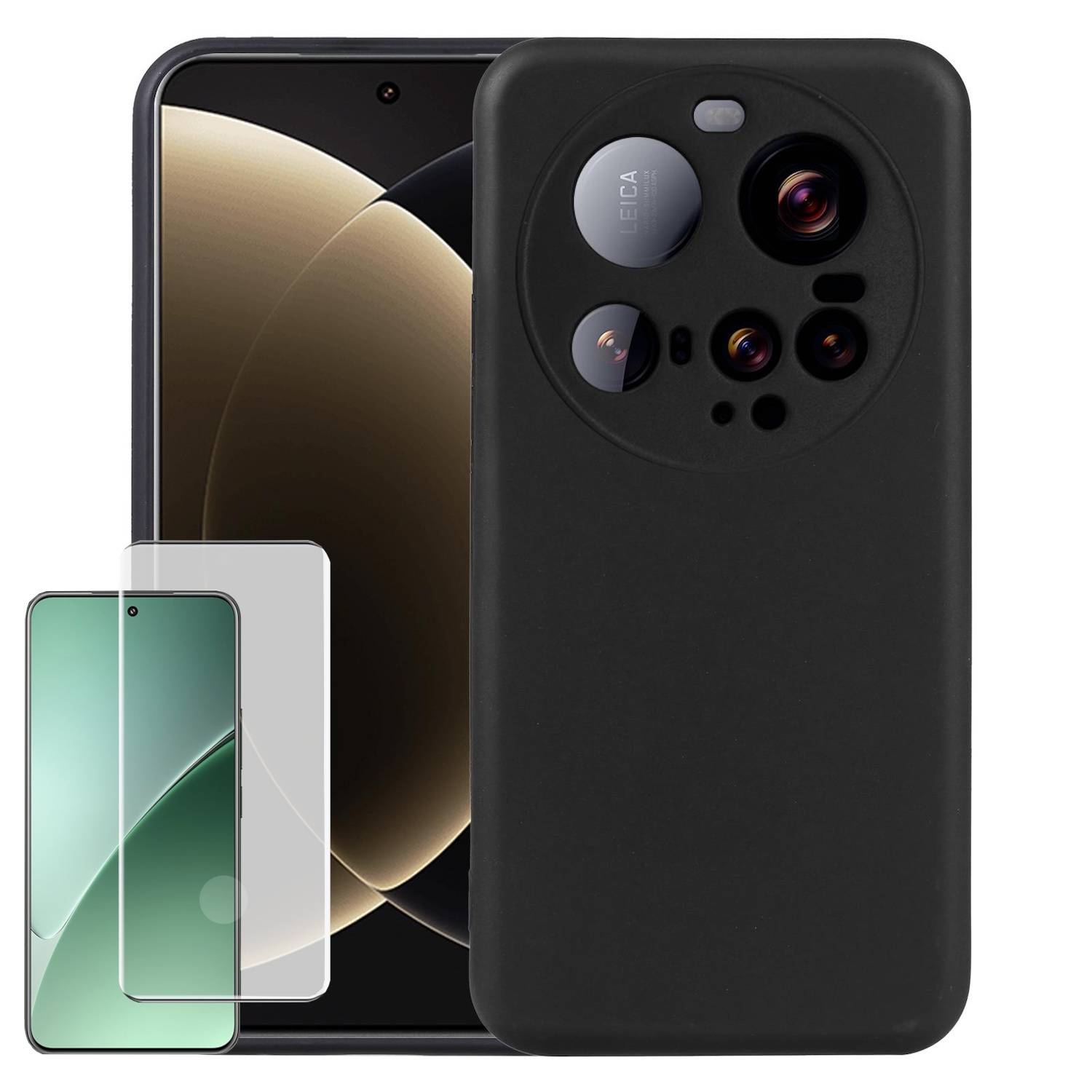 Für Xiaomi 15 Ultra Silikon TPU Case Schwarz + Curved H9 Glas Folie Handy Hülle Schutz