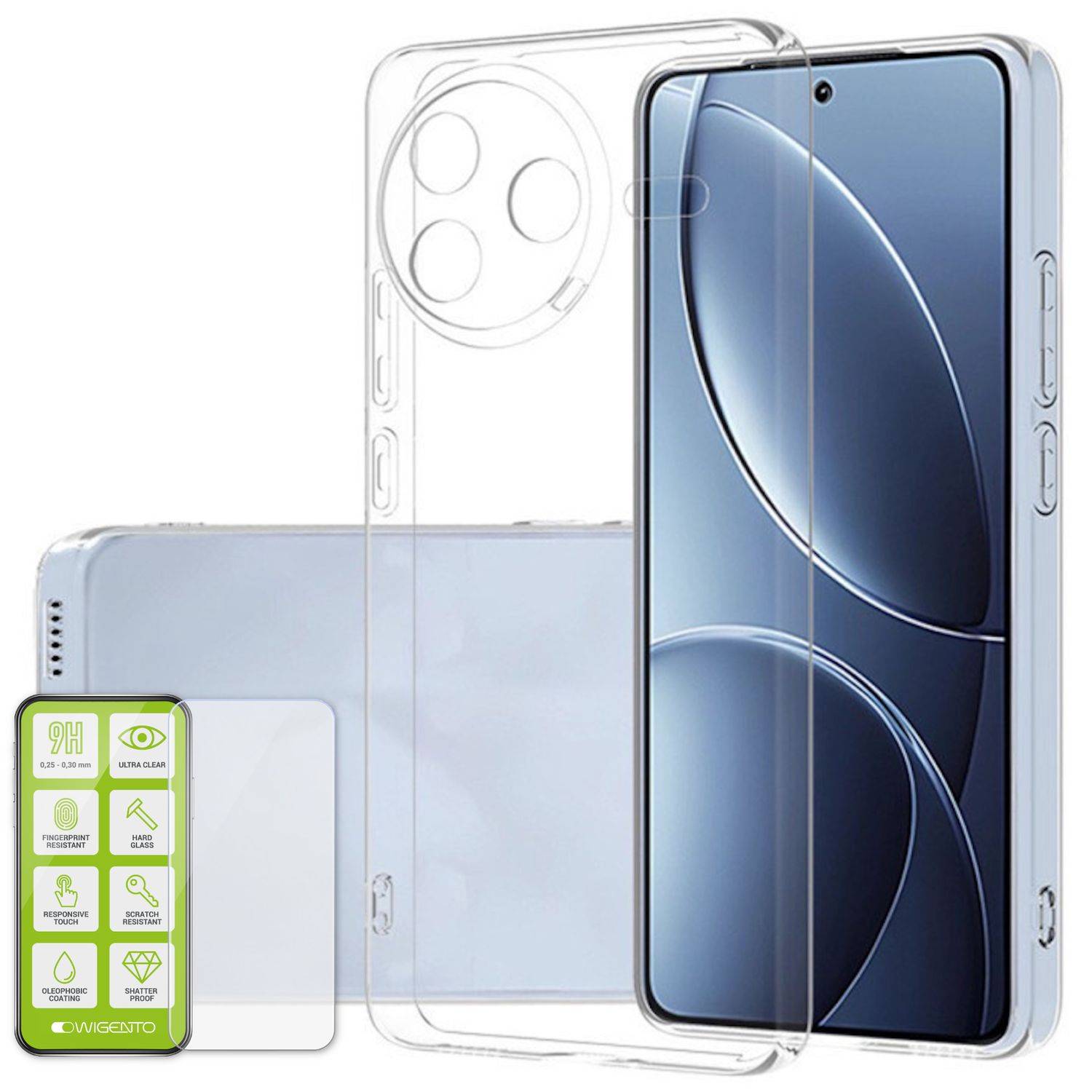 Für Xiaomi Poco F7 Pro Silikon TPU Schutz Hülle Cover Transparent + H9 Hart Glas Folie