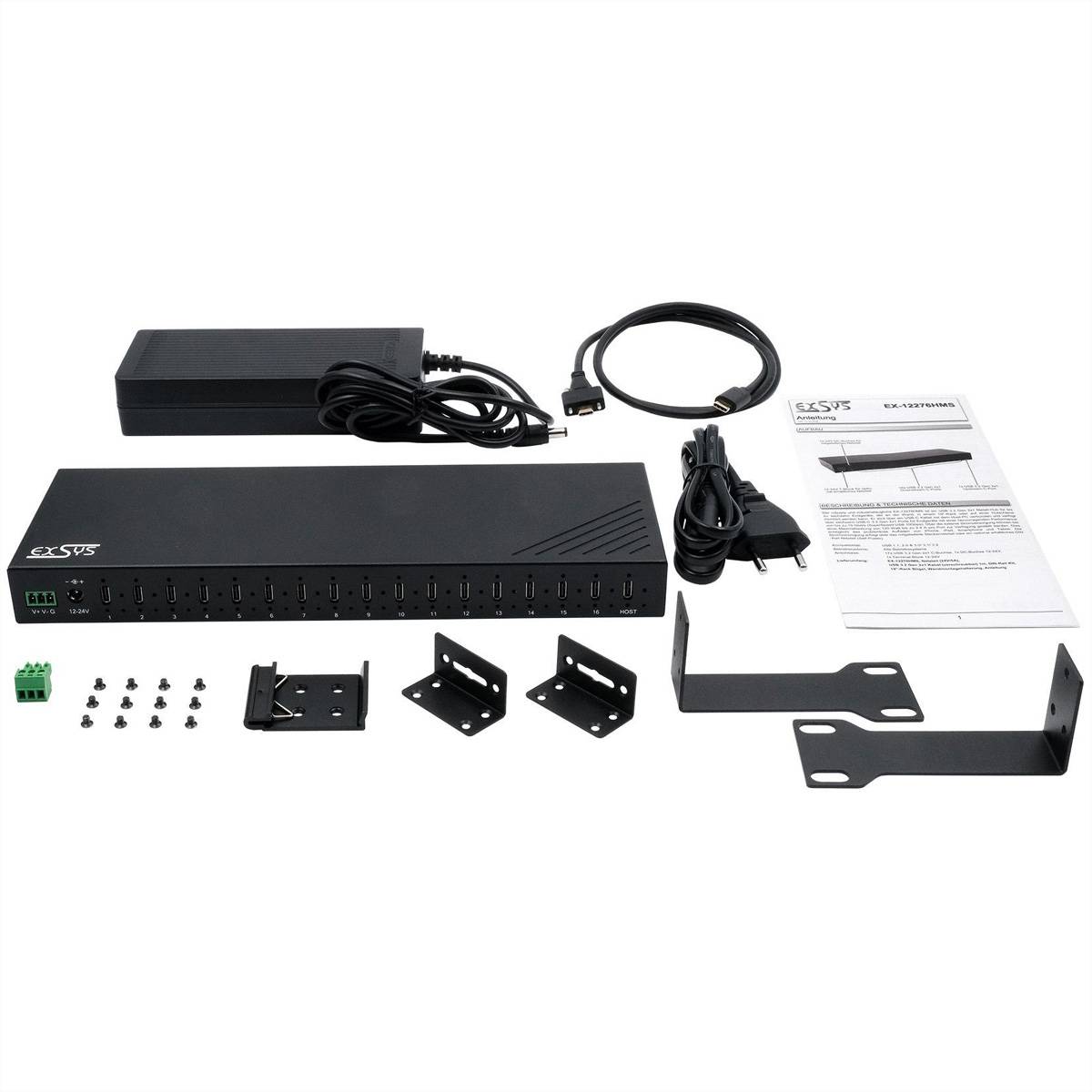 EXSYS EX-12276HMS 16-Port USB 3.2 Gen 2 Metall HUB, mit 16x C-Anschlüsse