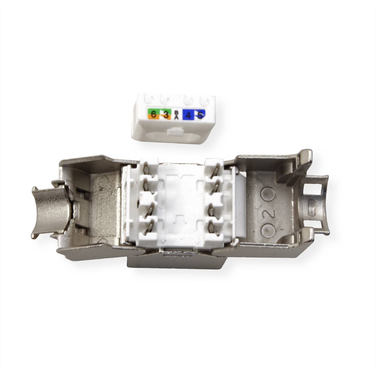 ROLINE Cat.6A (Class EA) Keystone, geschirmt, werkzeuglos, SLIM, extra kurz, silberfarben