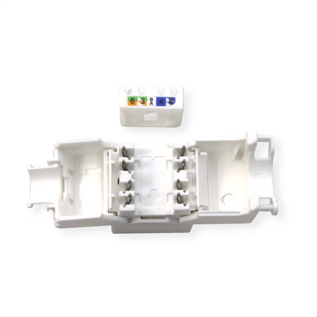 ROLINE Cat.6A (Class EA) Keystone, ungeschirmt, werkzeuglos, SLIM, extra kurz, weiß