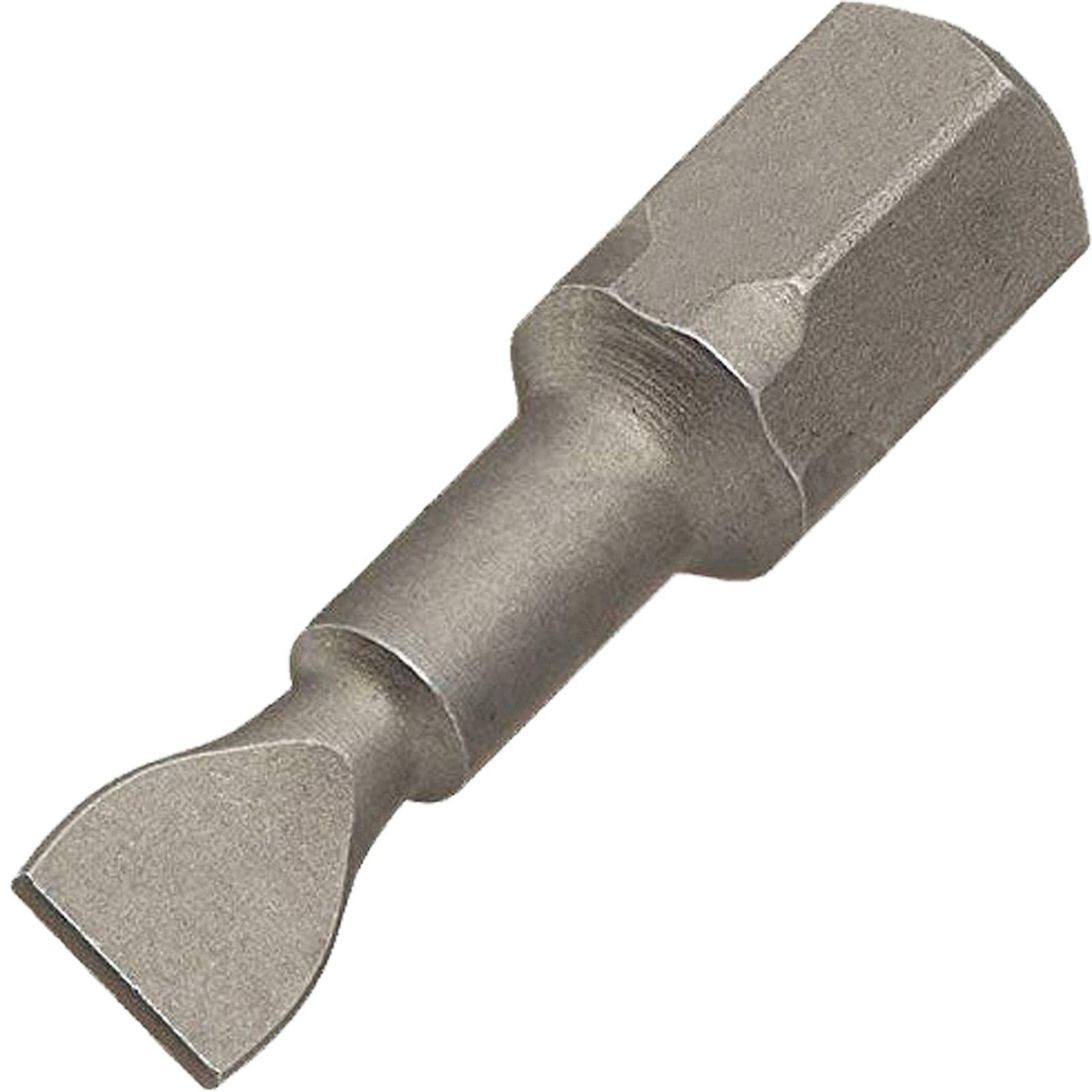 Ein einzelner Schraubenziehereinsatz aus Metall mit Sechskantschaft, der typischerweise in Kombination mit einem Schraubendrehergriff oder einem Bohrgerät zum Eindrehen von Schrauben verwendet wird.