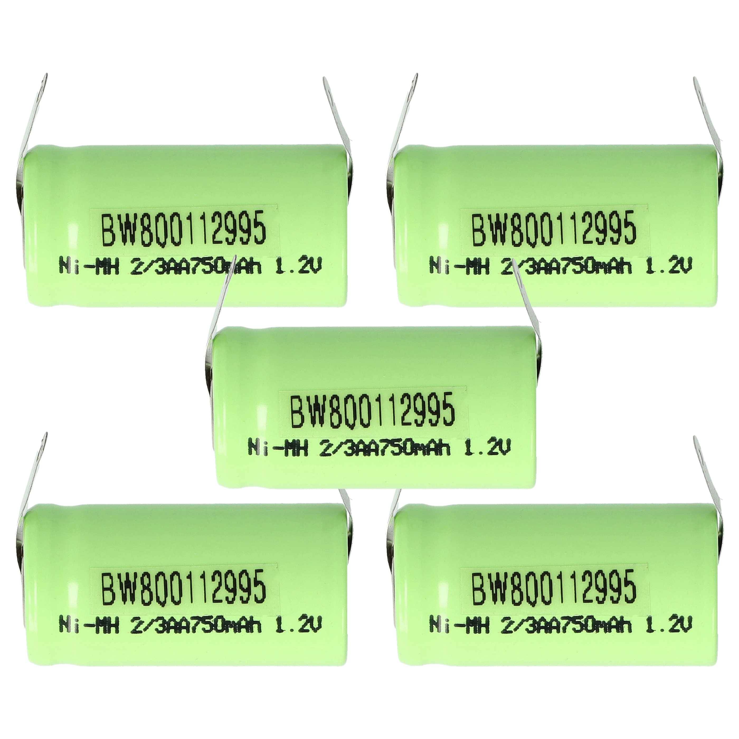 Fünf grüne Ni-MH-Batteriezellen mit Drahtleitern, gekennzeichnet mit „BW800112995