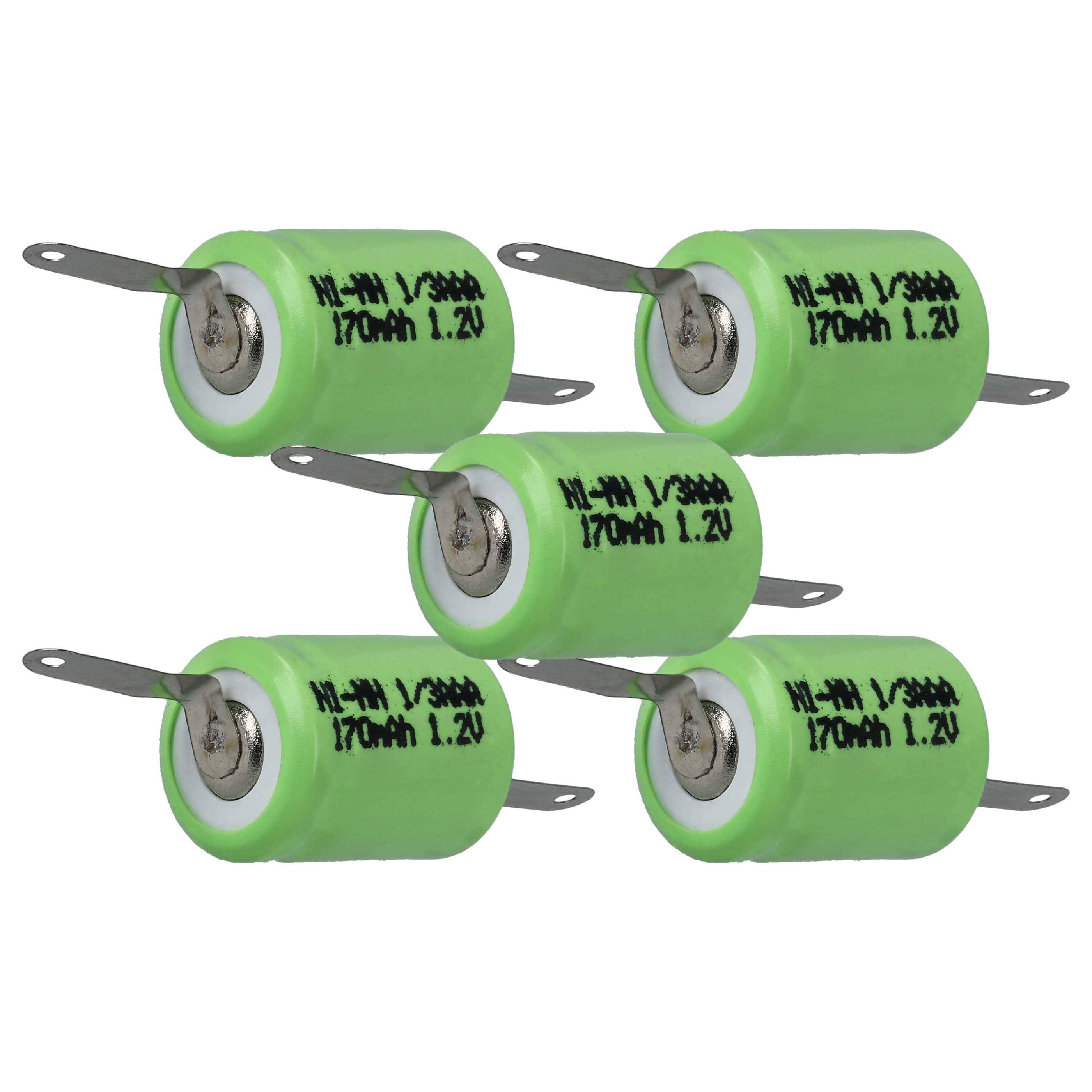 vhbw 5x Akku Ersatz für 1/3AAA für Modellbau (170mAh, 1,2V, NiMH, Grün, mit Z-Lötfahne)