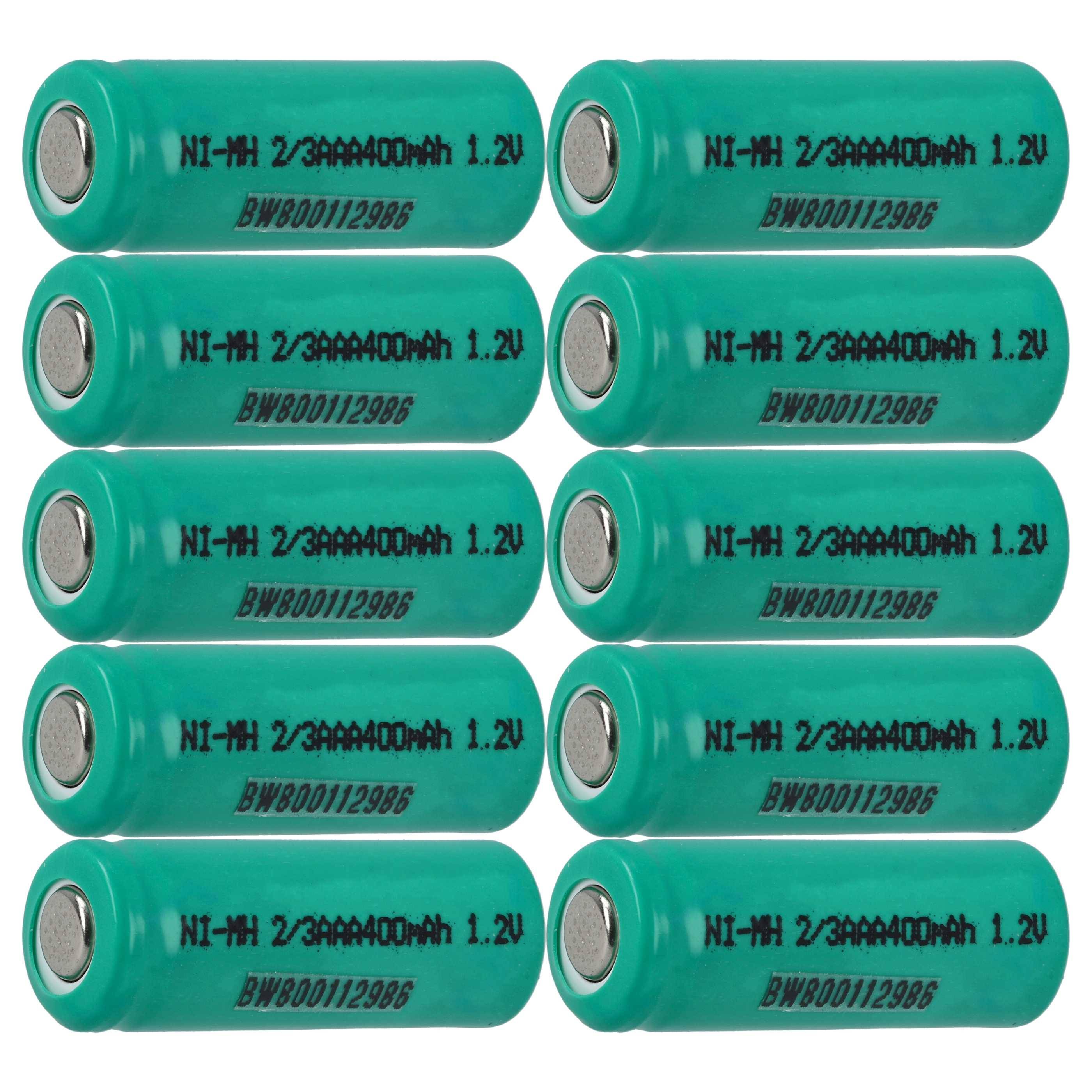 vhbw 10x Akku-Rohzellen Ersatz für 2/3AAA für Akkus - 400 mAh, 1,2 V, NiMH