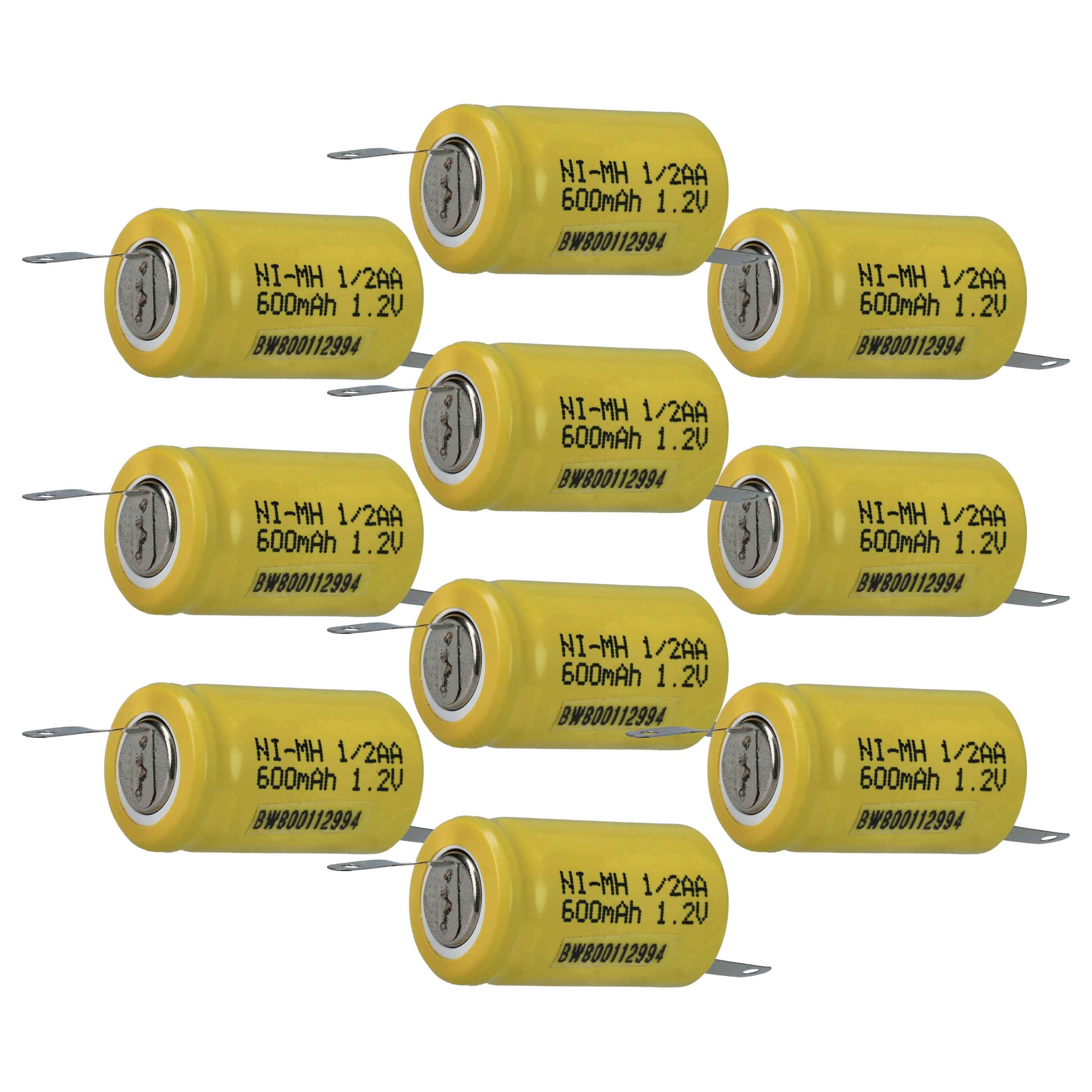 vhbw 10x Akku Ersatz für 1/2AA für Modellbau (600mAh, 1,2V, NiMH, Grün, mit Z-Lötfahne)