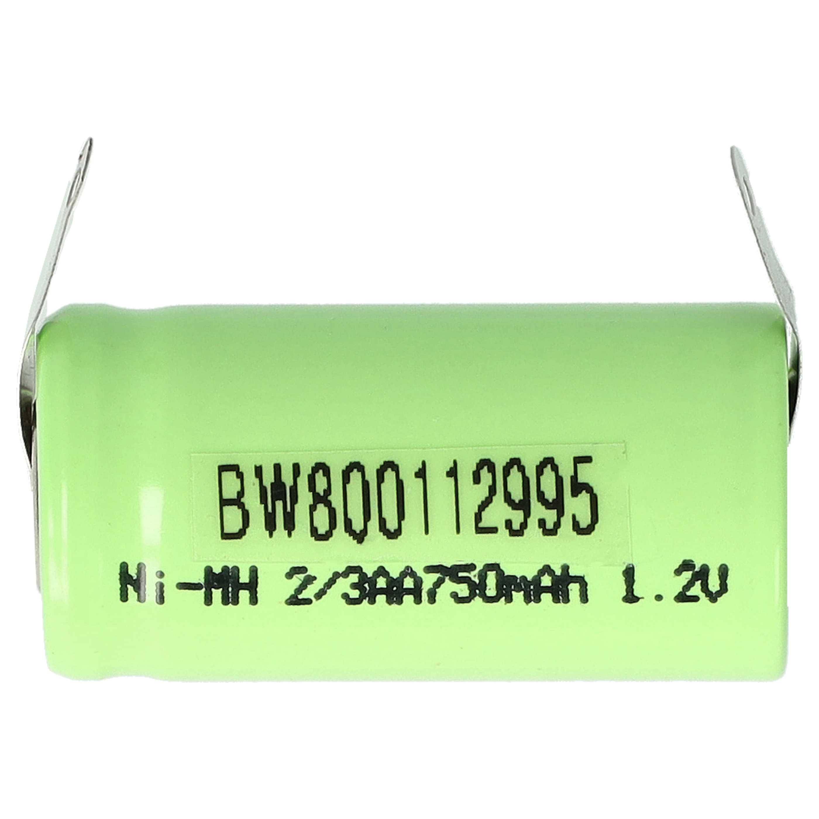 vhbw 5x Akku Ersatz für 2/3AA für Modellbau (750mAh, 1,2V, NiMH, Grün, mit Lötfahne (U))