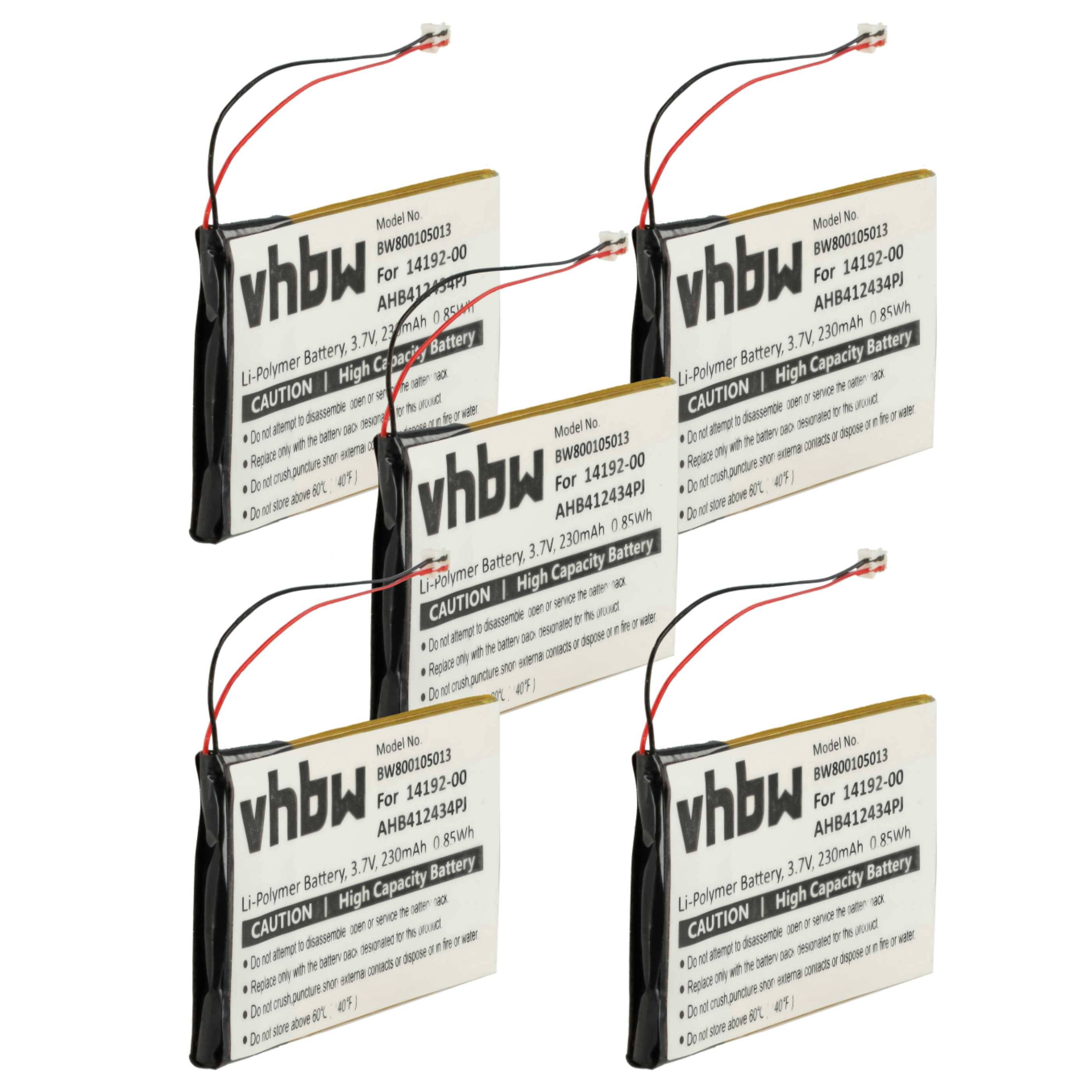 vhbw 5x Akku kompatibel mit Jabra Pro 9450, 9400, 9465, 9400SH, 9460, 9450SH, 9470 Wireless Headset Kopfhörer (230 mAh, 3,7 V, Li-Polymer)