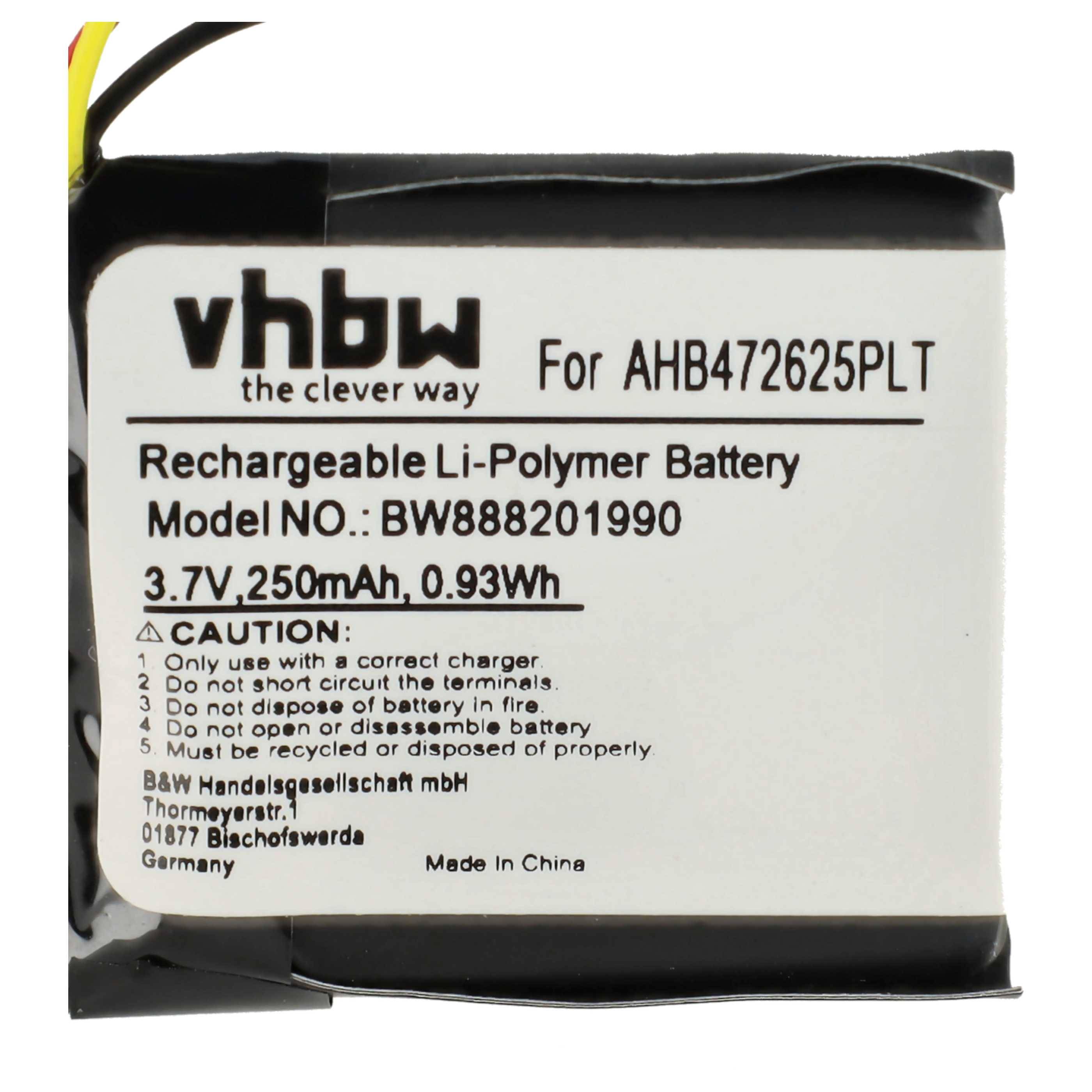 vhbw 5x Akku Ersatz für Jabra CP-GN650, AHB472625PLT, AHB682828PS für Wireless Headset Kopfhörer (250 mAh, 3,7 V, Li-Polymer)