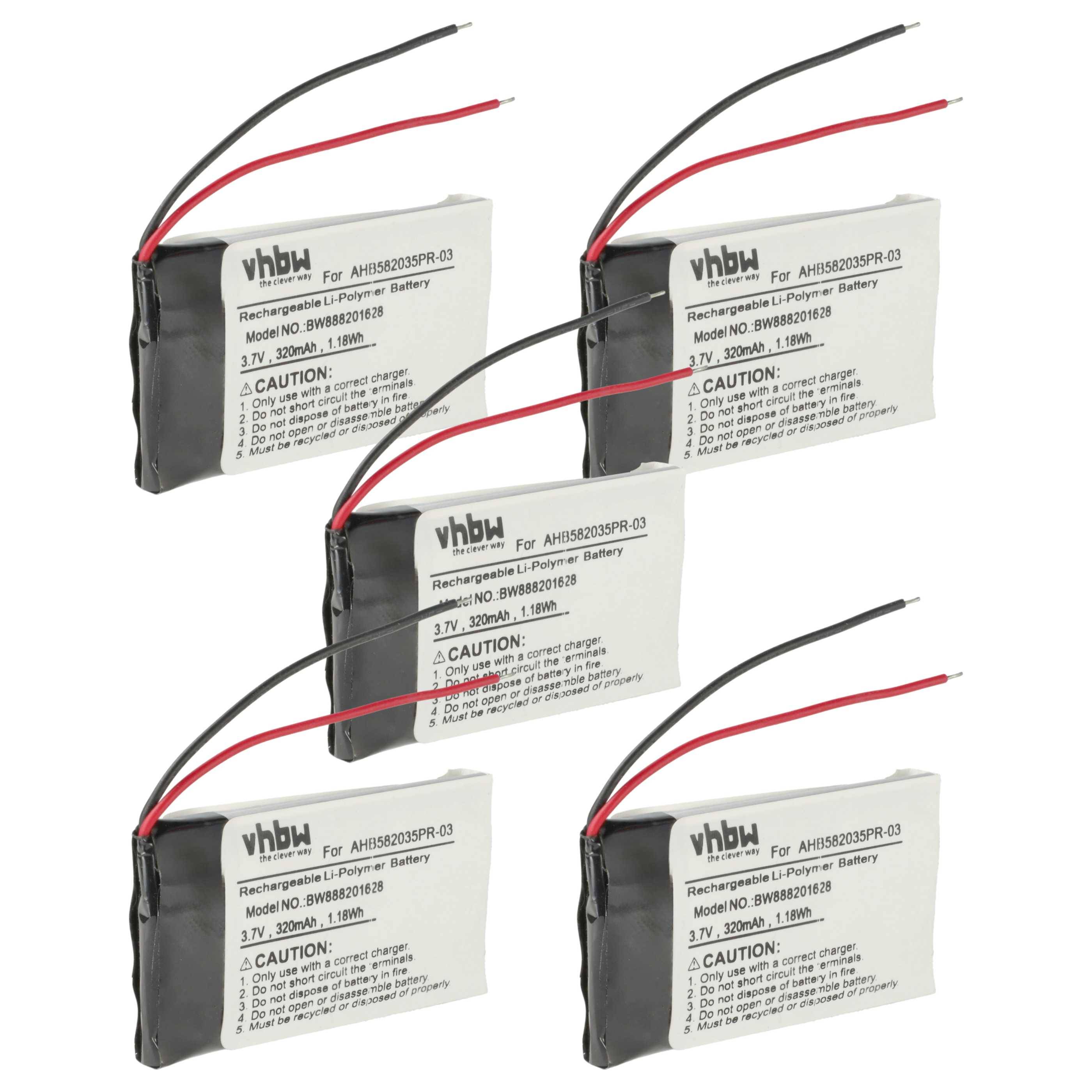 vhbw 5x Akku Ersatz für Jabra AHB582035PR-03 für Freisprecheinrichtung Konferenztelefon (320 mAh, 3,7 V, Li-Polymer)