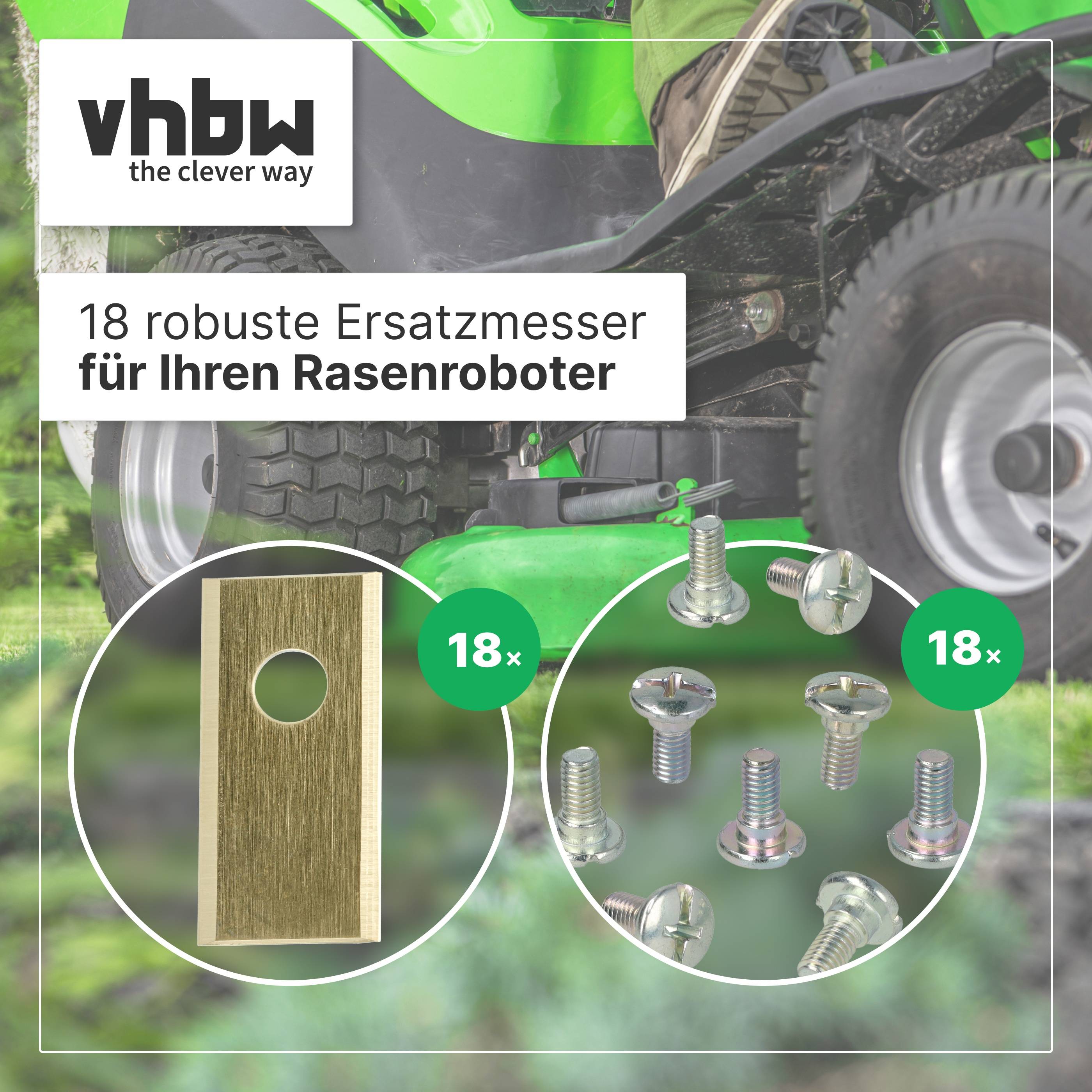 vhbw 18x Ersatz-Messer kompatibel mit Worx Landroid Rasenmäher - Ersatzklinge Silber Gold, Stahl (Titanbeschichtung)