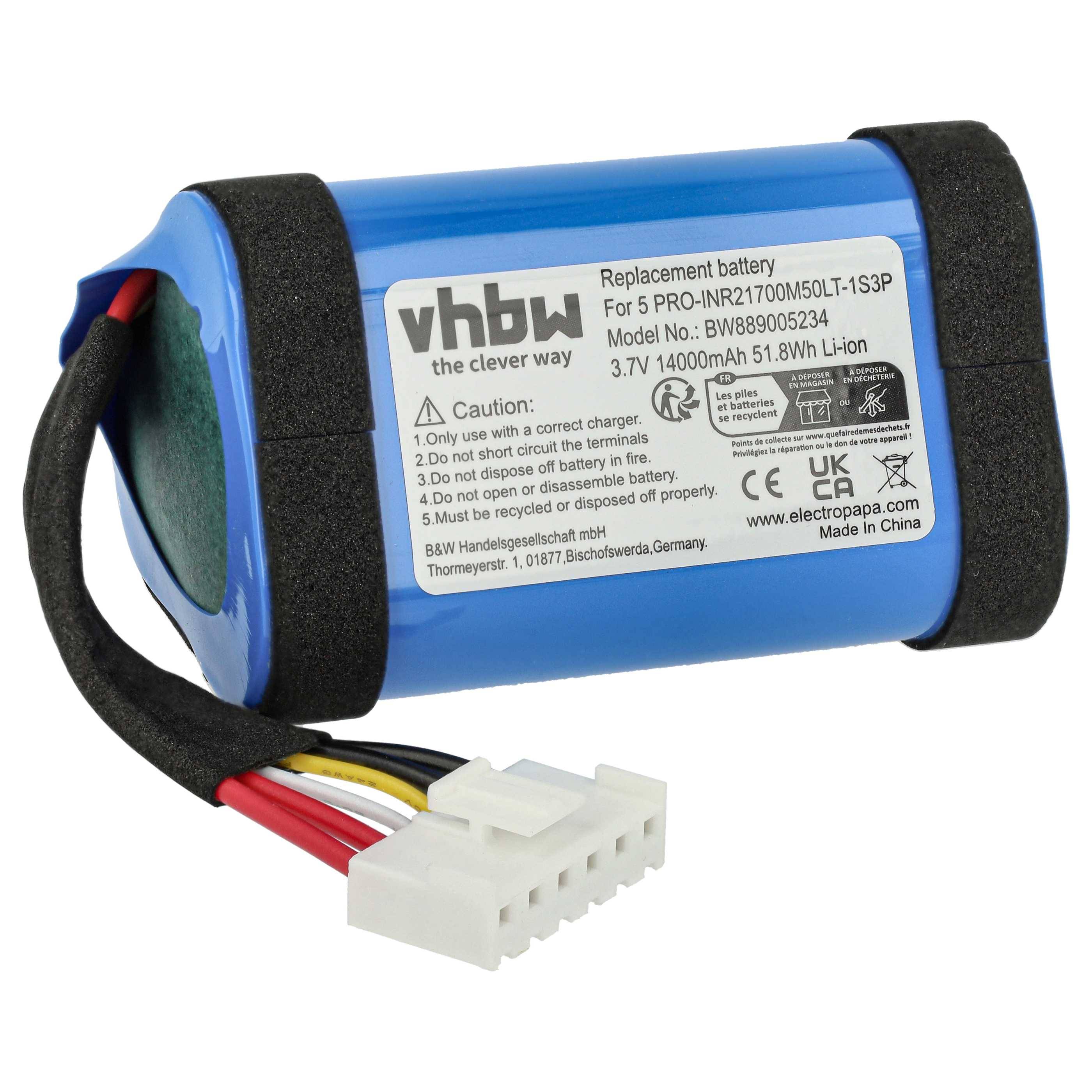 Blauer Ersatz-Batteriepack mit der Bezeichnung „vhbw