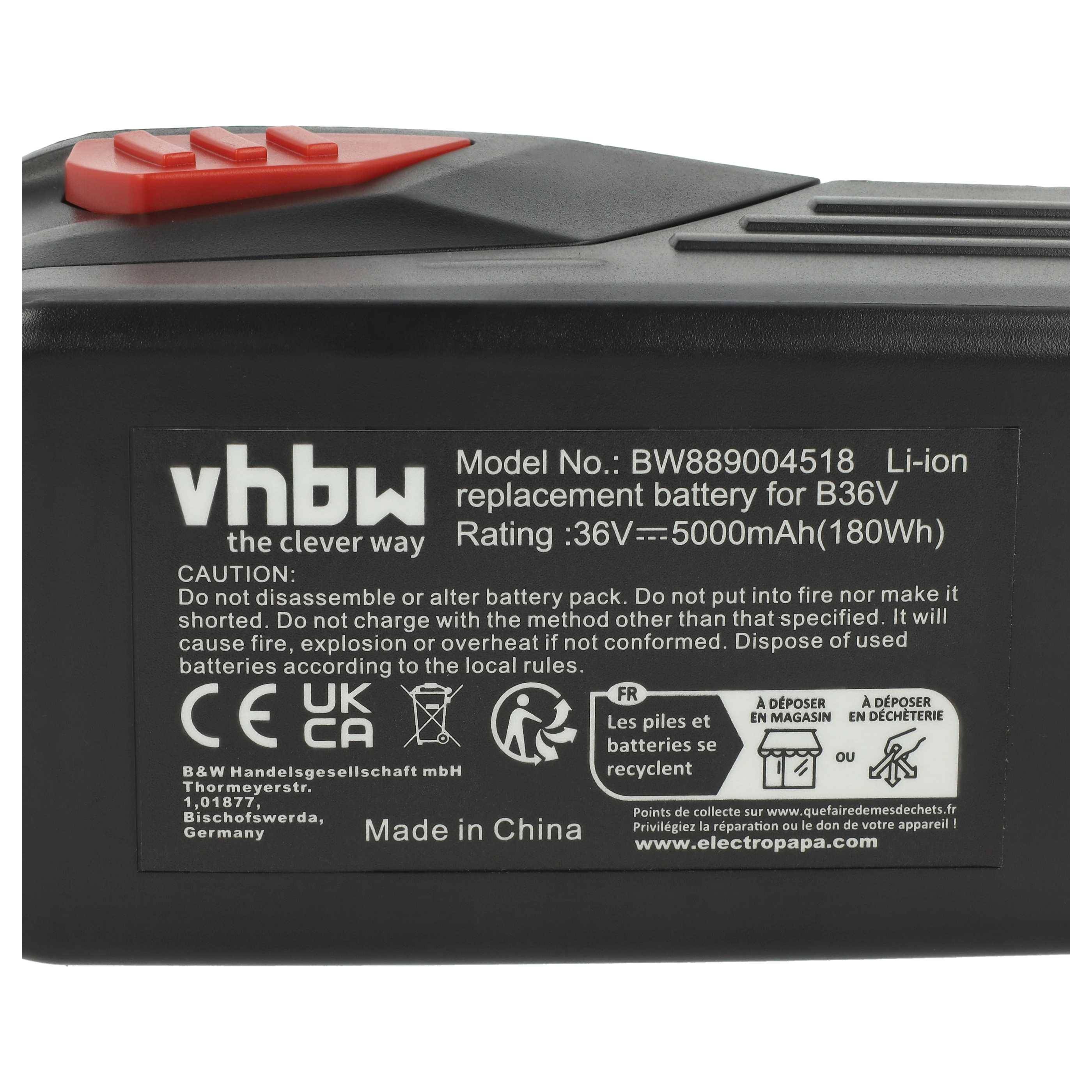 vhbw 3x Akku Ersatz für Hilti B36, B36V, 2203932, 418009 für Werkzeug (5000 mAh, Li-Ion, 36 V)