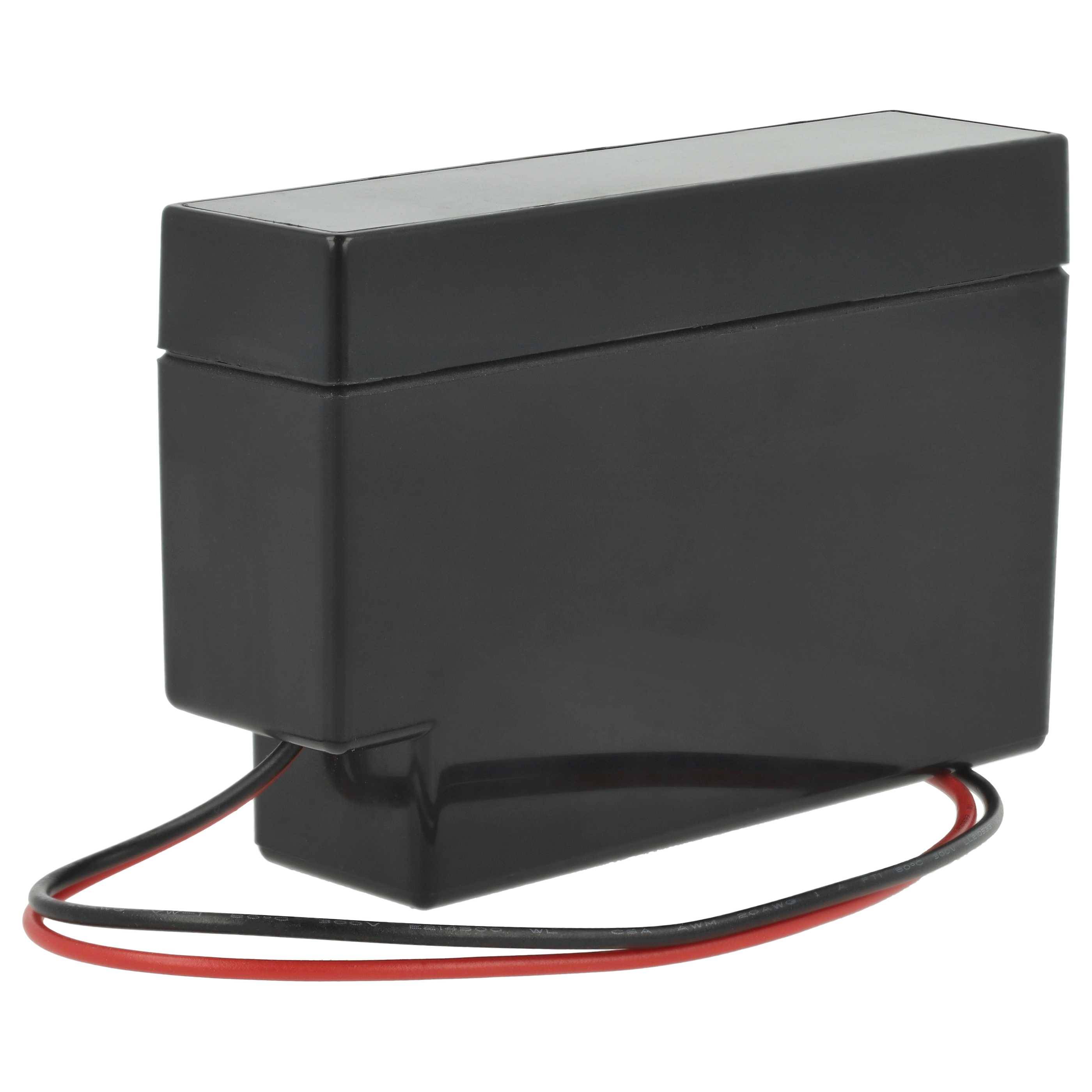 Ein schwarzes rechteckiges Batteriegehäuse mit roten und schwarzen Kabeln, die von einem Ende abstehen, zum sicheren Aufbewahren von Batterien.