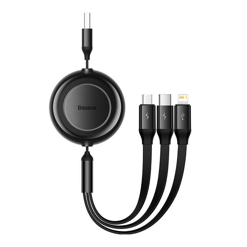Baseus Bright Mirror 2 3in1-ausziehbares Kabel – USB-A zu USB-C / Lightning / Micro-USB –Schwarz
