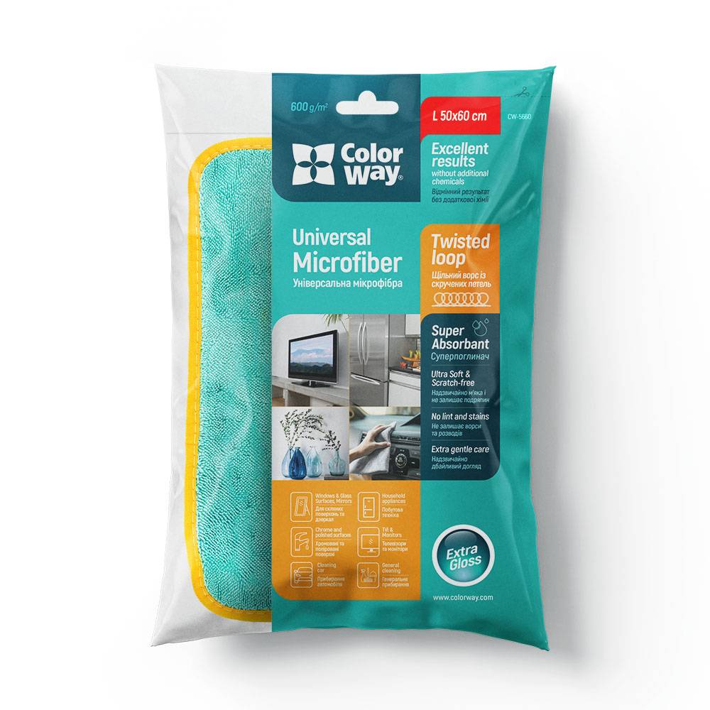 Reiniger ColorWay Mikrofaser Auto Universal Super Dry 600gsm 50x60cm gelb-grau CW-5660