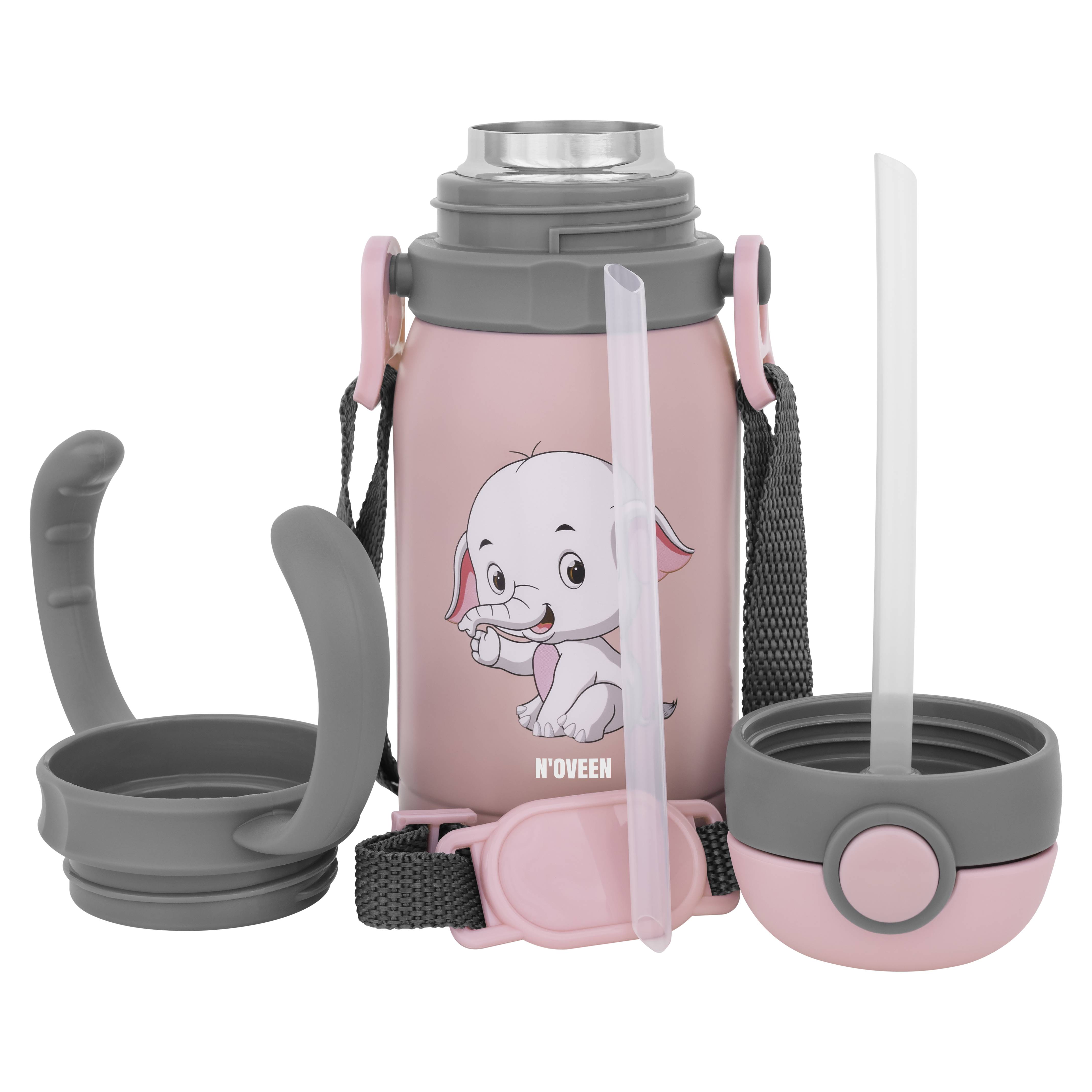 Noveen Thermo-/Isolierbecher Edelstahl für Kinder mit Elefanten Aufdruck Pink