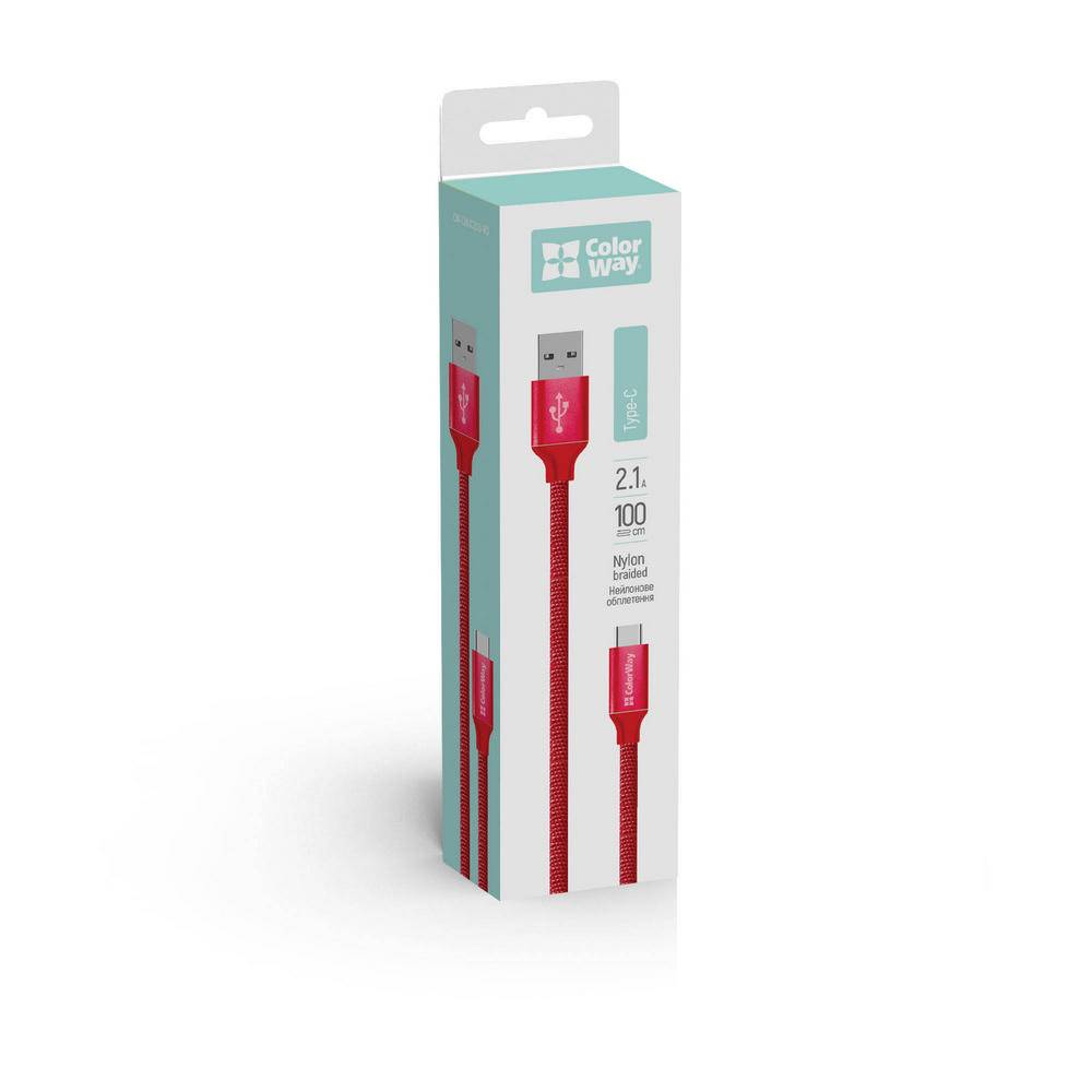 ColorWay Typ-C Datenkabel USB 2.0, schnelles und sicheres Aufladen; Stabile Datenübertragung, Rot, 1 m