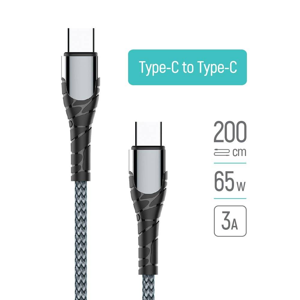 Ladekabel ColorWay Type-C – (PD-Schnellladung) 3,0A (65W) 2m grau