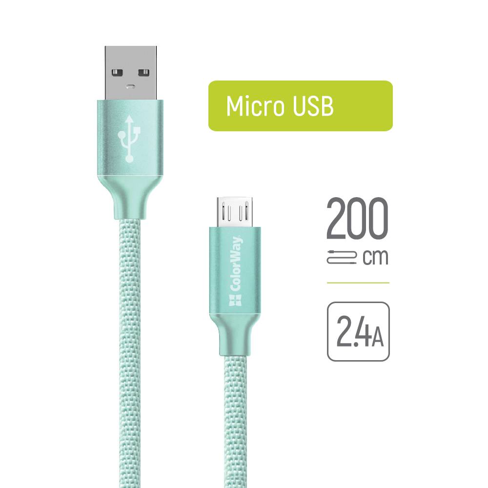 Ladekabel ColorWay USB - MicroUSB 2,4A 2m mint