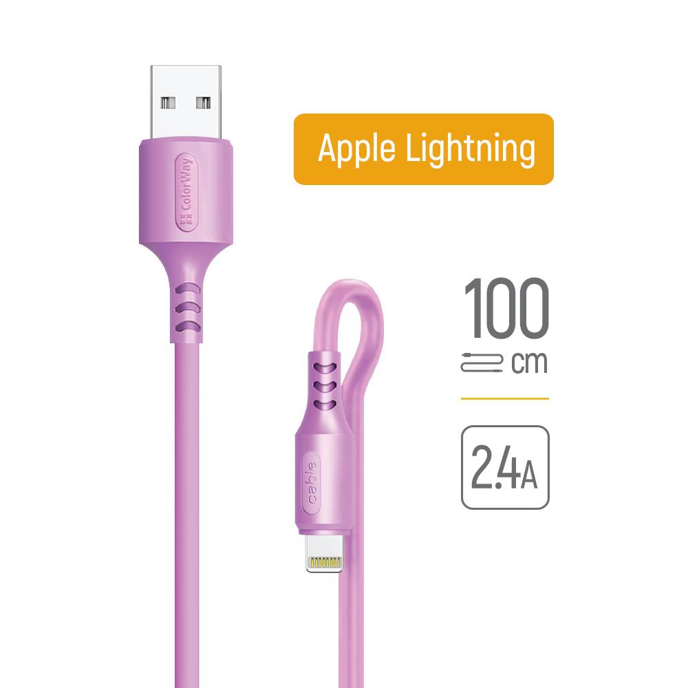 Ladekabel ColorWay USB - Apple Lightning (weiches Silikon) 2,4A 1m lila