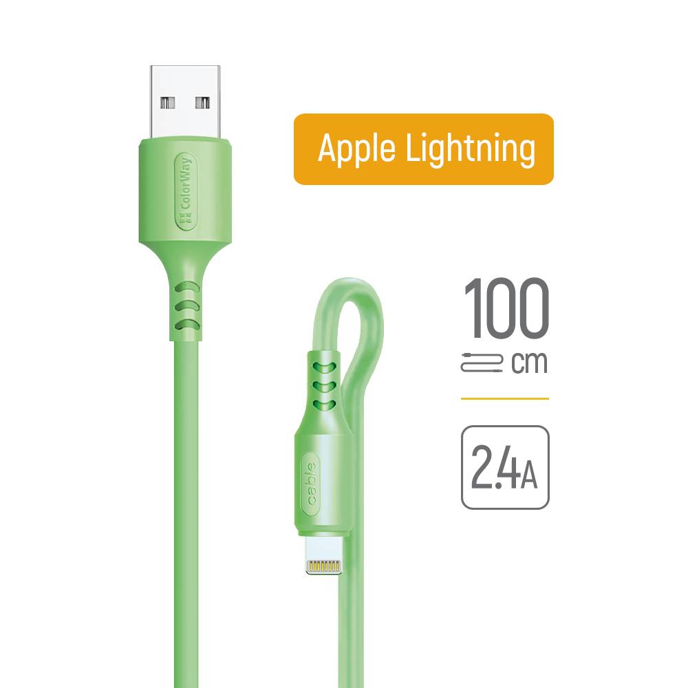 Ladekabel ColorWay USB - Apple Lightning (weiches Silikon) 2,4A 1m grün