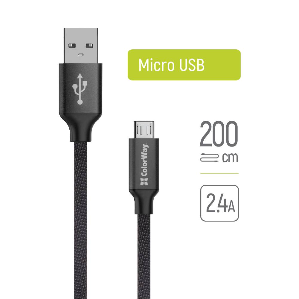 Ladekabel ColorWay USB - MicroUSB 2,4A 2m schwarz