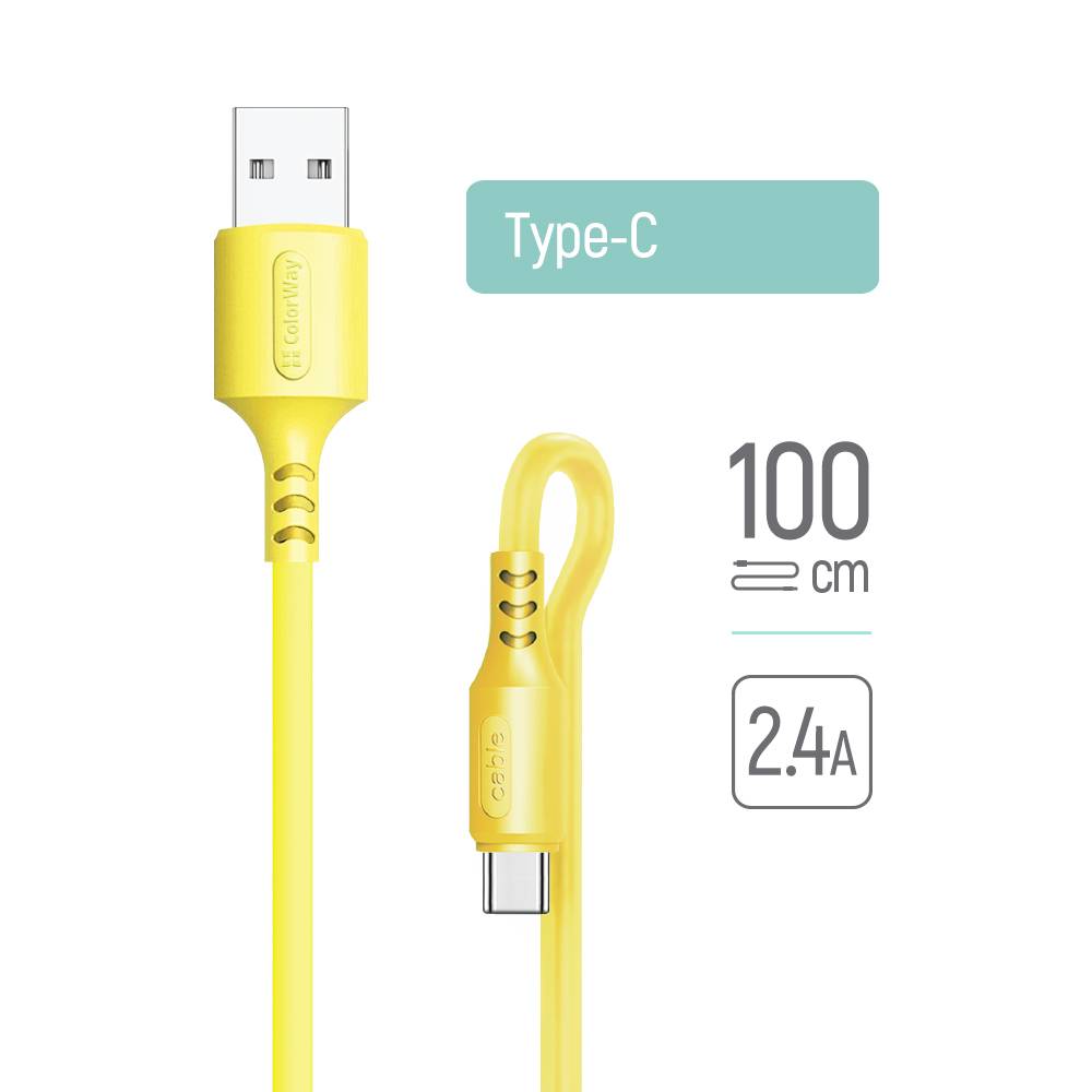 Ladekabel ColorWay USB - Typ-C (weiches Silikon) 2,4A 1m gelb