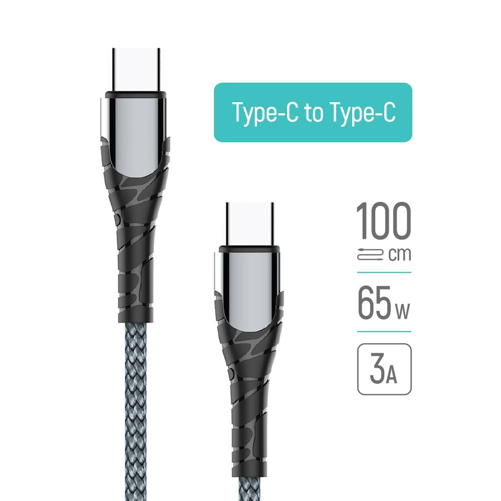 ColorWay Cable Type-C - Type-C (PD Fast Charging 65W) 3.0А, 1m | CW-CBPDCC040-GR