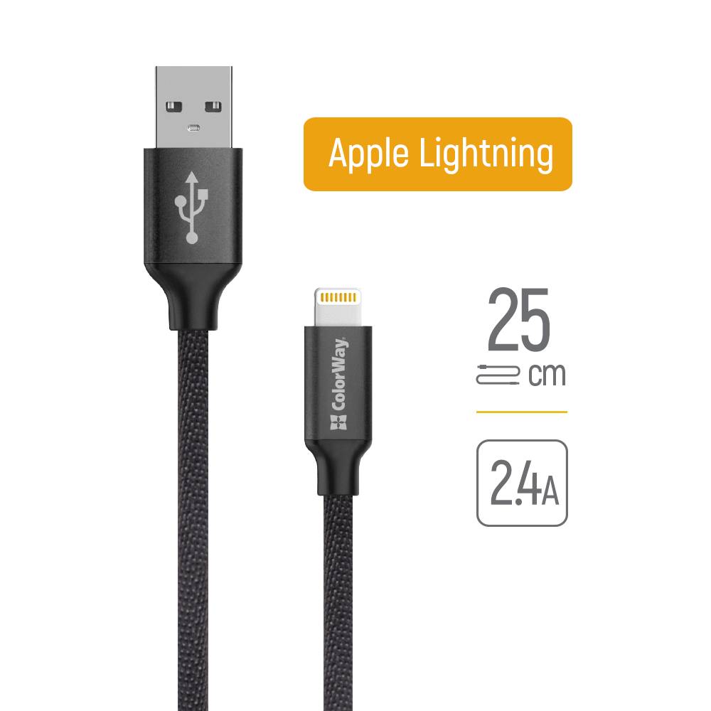 Ladekabel ColorWay USB - Apple Lightning 2,4A 25cm schwarz