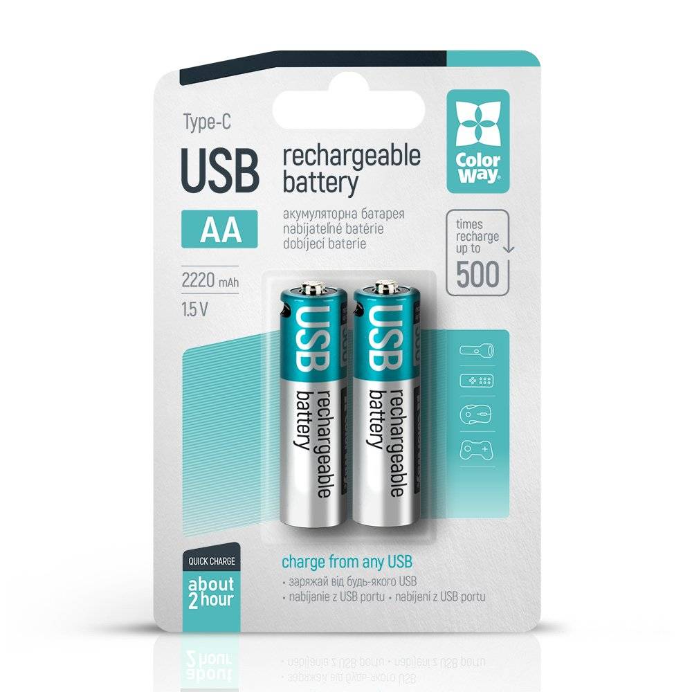 Wiederaufladbare Batterie ColorWay AA USB-C 2200mAh 1,5V (Li-Polymer) (2 Stück) CW-UBAA-10