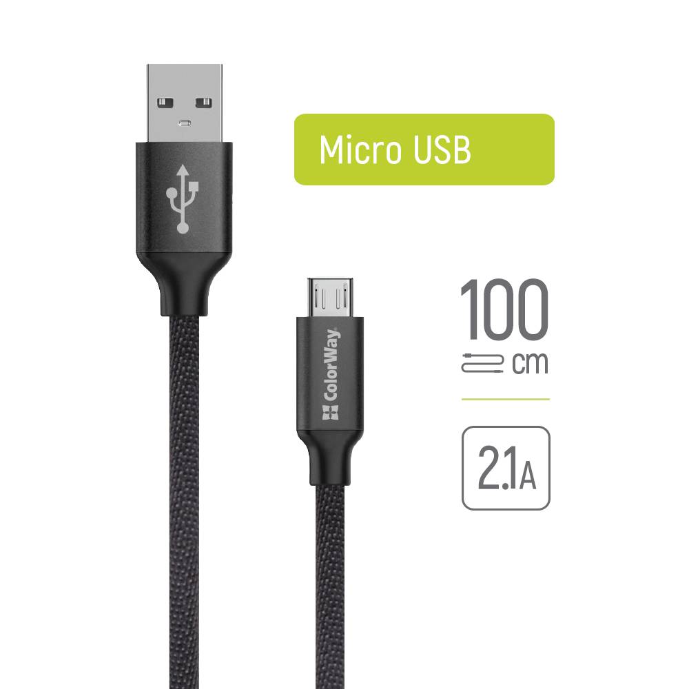 Ladekabel ColorWay USB - MicroUSB 2.1A 1m schwarz