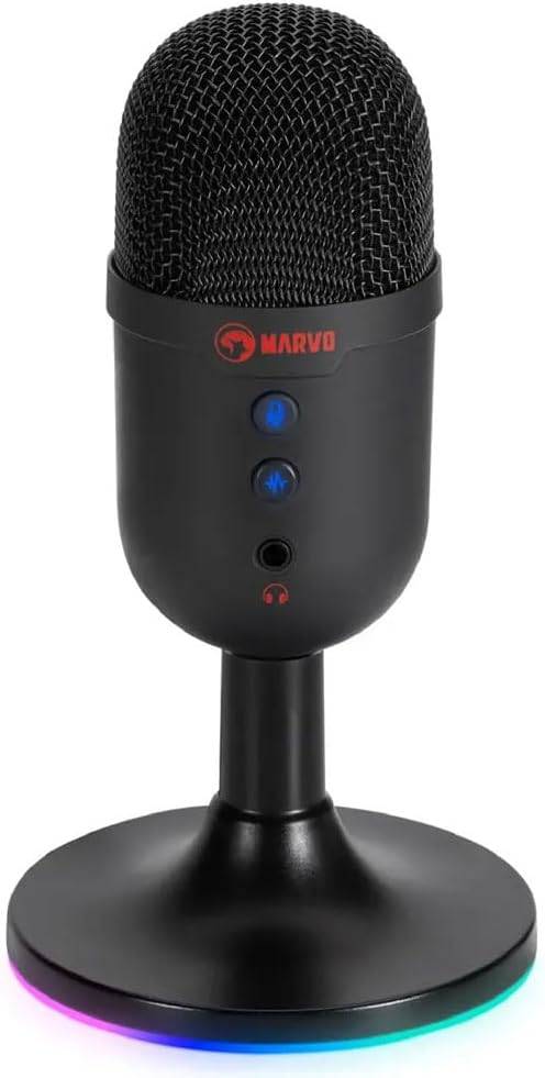MARVO MIC-06 RGB Mikrofon, RGB-Beleuchtungseffekt, Einzigartiger Lichtübertragungseffekt, Mikrofon mit Geräuschunterdrückungsfunktion, Leicht zugä