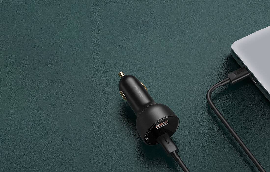 Autoladegerät Baseus Superme, USB, USB-C, 100W + USB-C Kabel (schwarz)