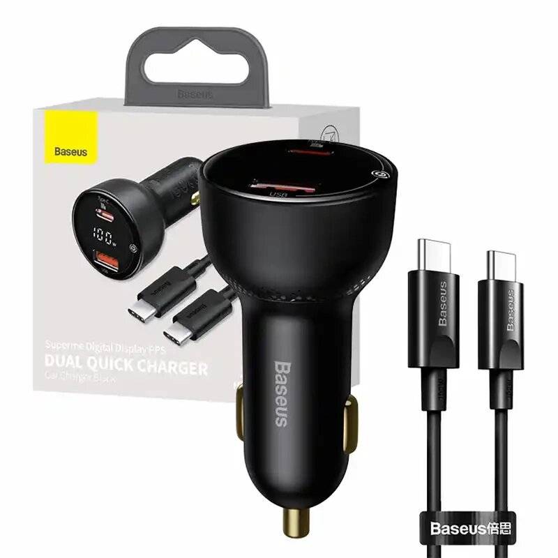 Autoladegerät Baseus Superme, USB, USB-C, 100W + USB-C Kabel (schwarz)