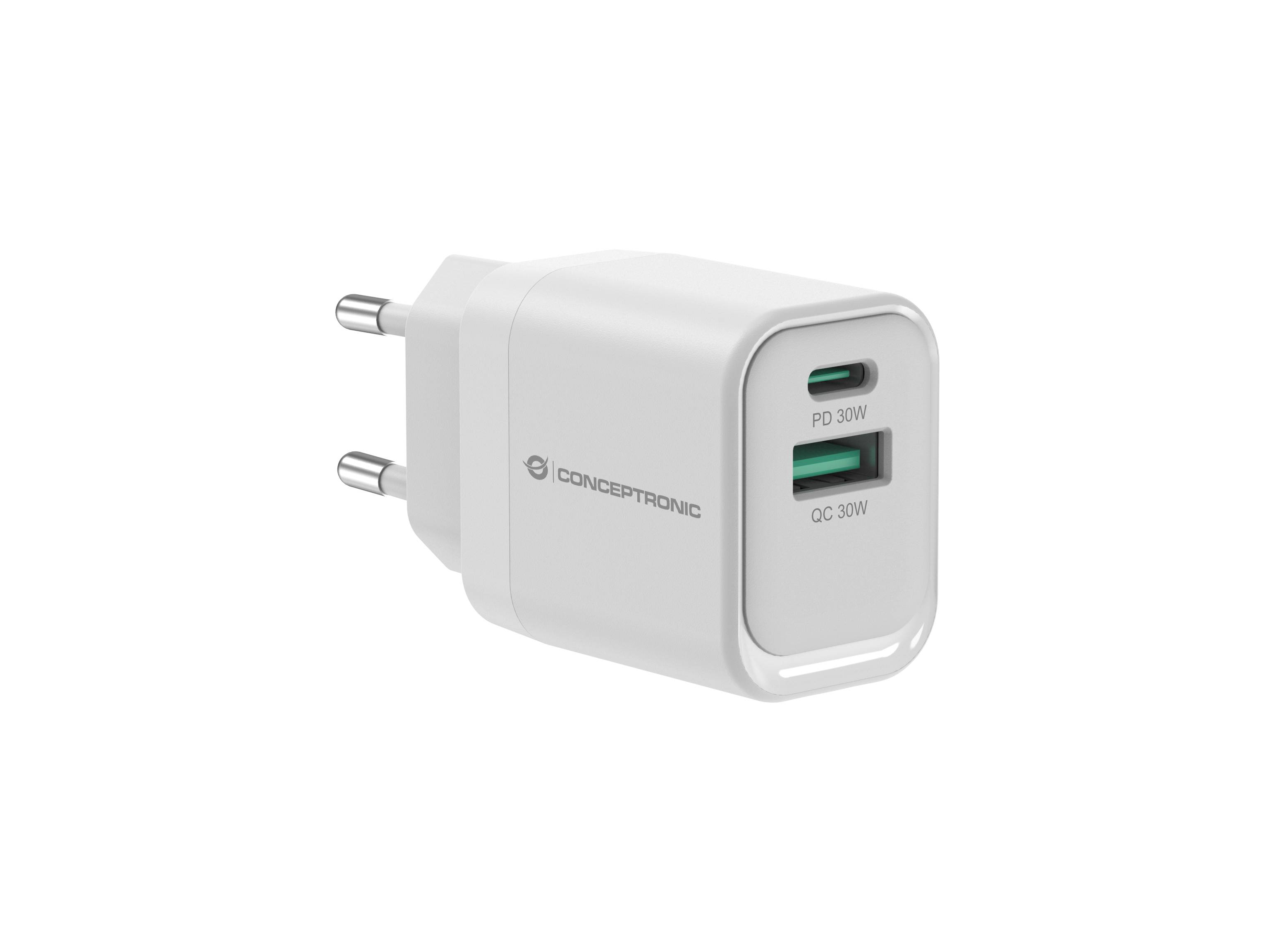 CONCEPTRONIC Ladegerät 2Port 33W,1xUSB-C,1xUSB-A weiß